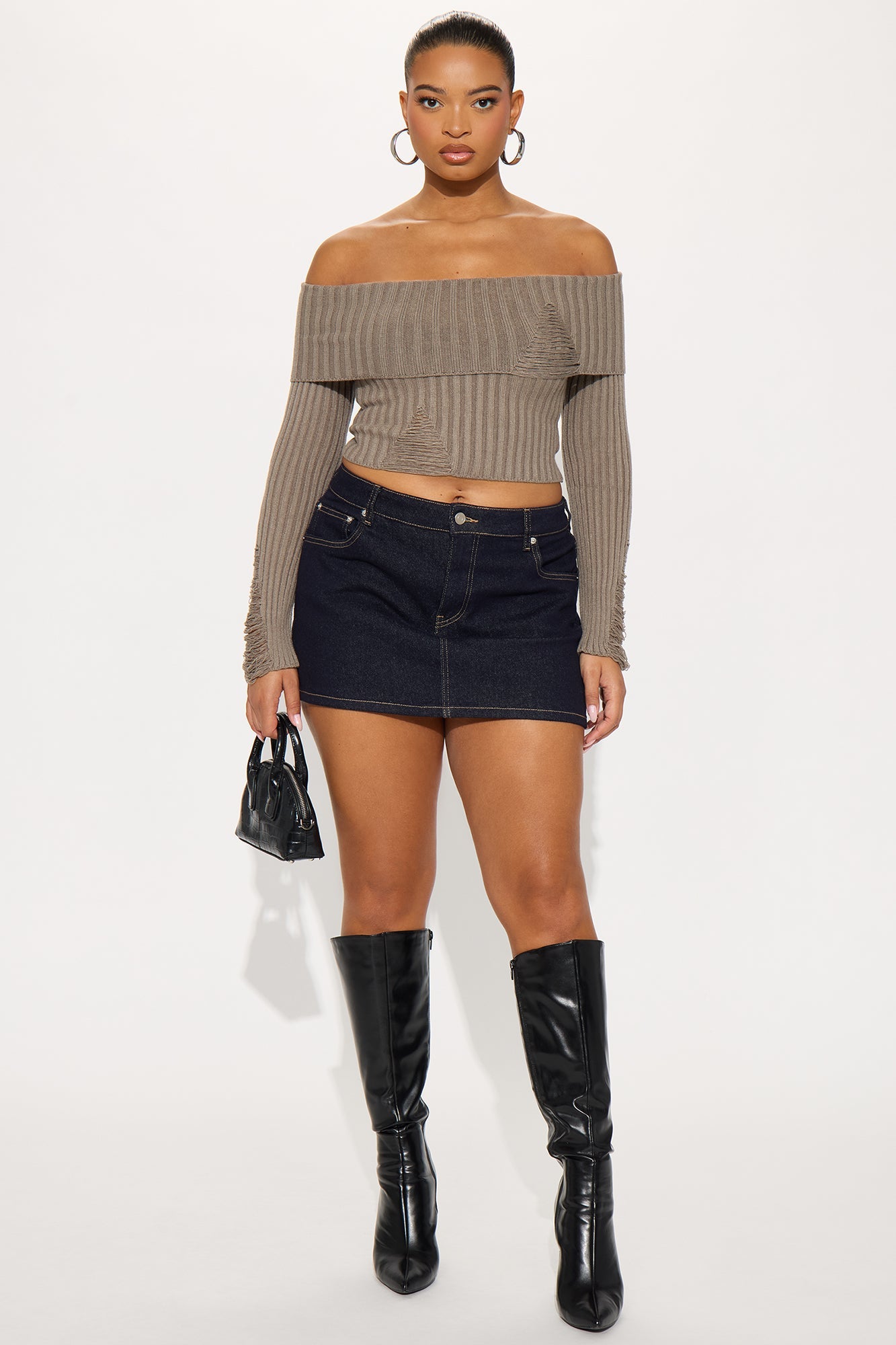 Manifest It Ribbed Off Shoulder Sweater - Olive