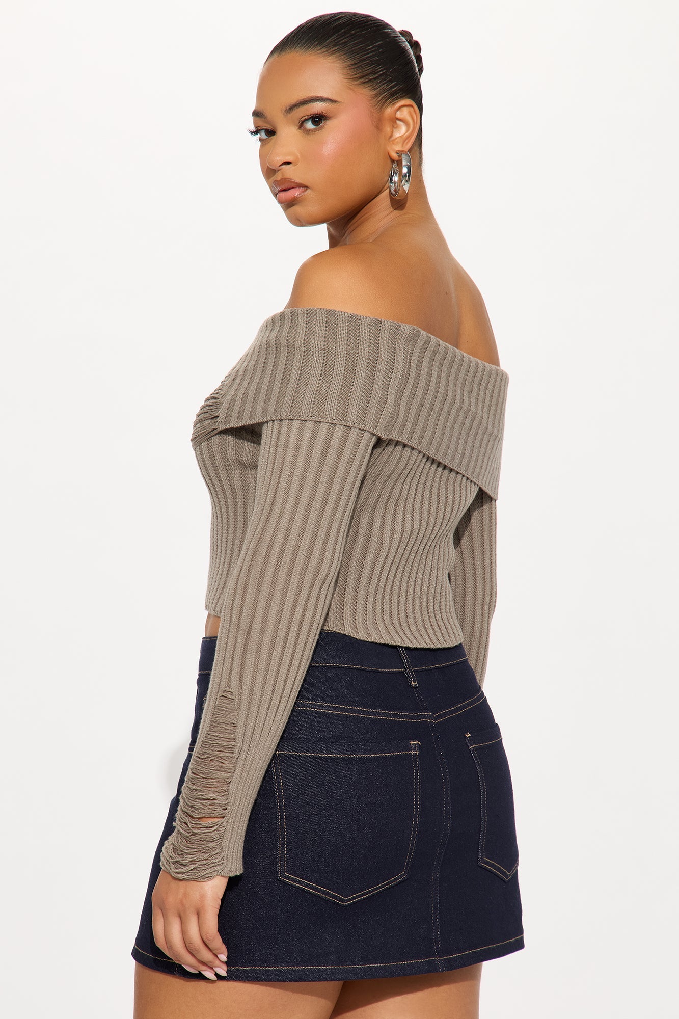Manifest It Ribbed Off Shoulder Sweater - Olive