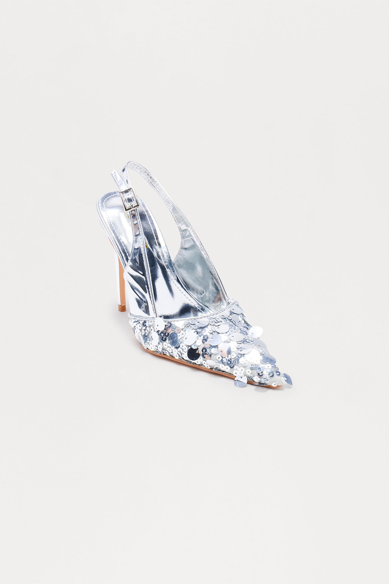 Shimmer Sequin Slingback Pumps - Silver