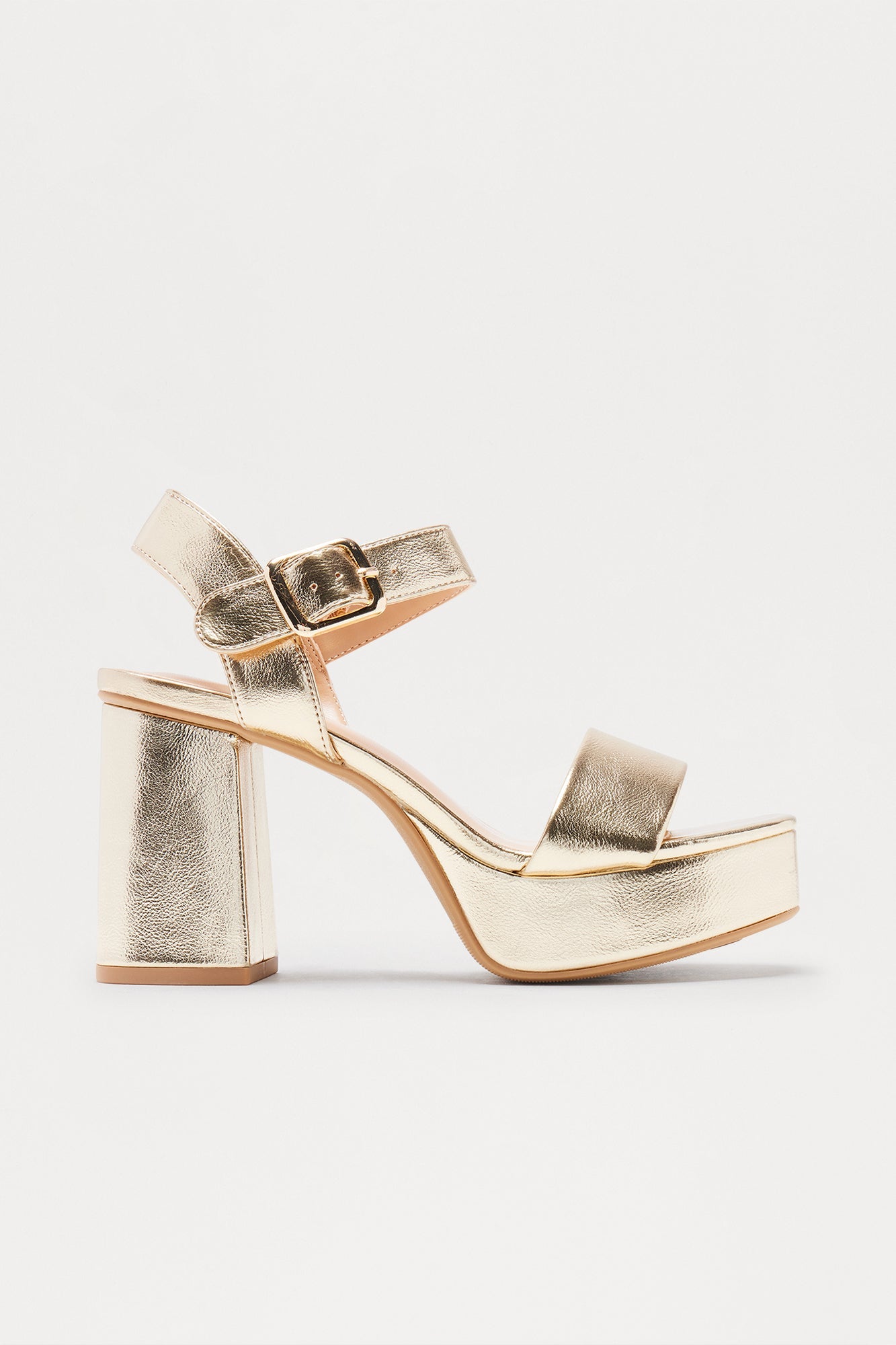 Kia Faux Leather Platform Heels - Gold