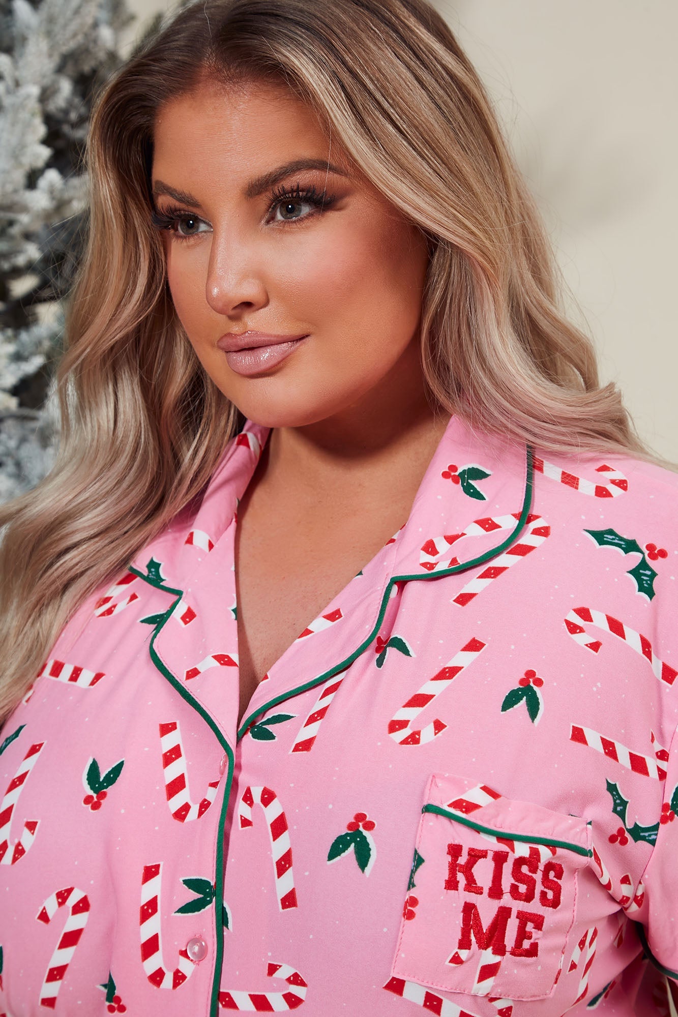 Candy Cane Kisses PJ Short Set - Pink/combo