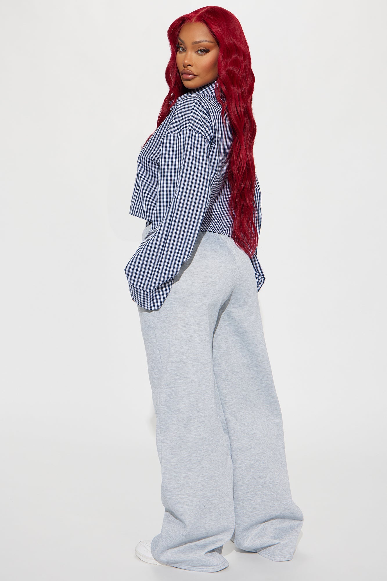 Shayla Gingham Fleece Pant Set - Navy/combo