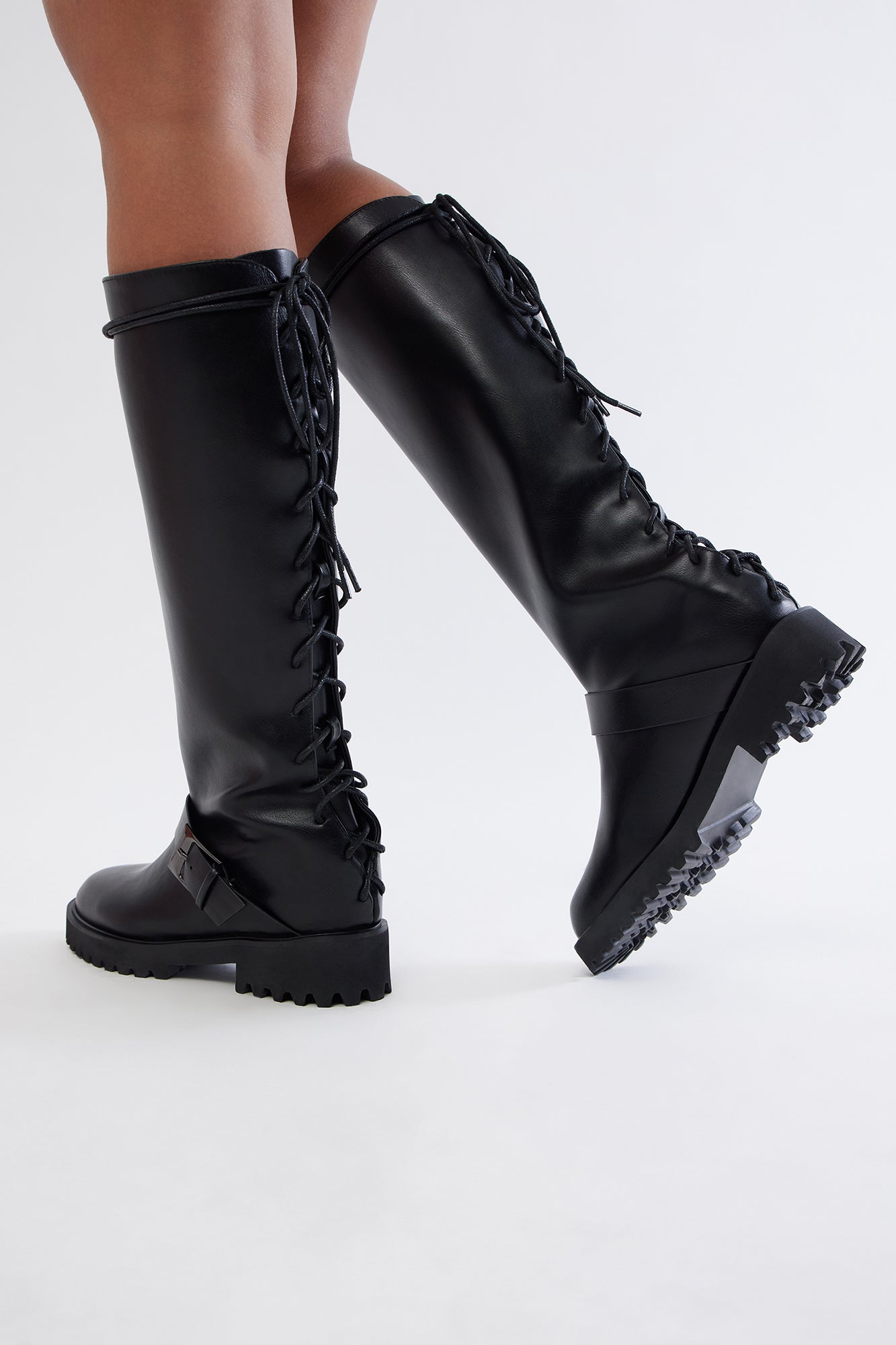 Maddy Buckle Knee High Boots - Black