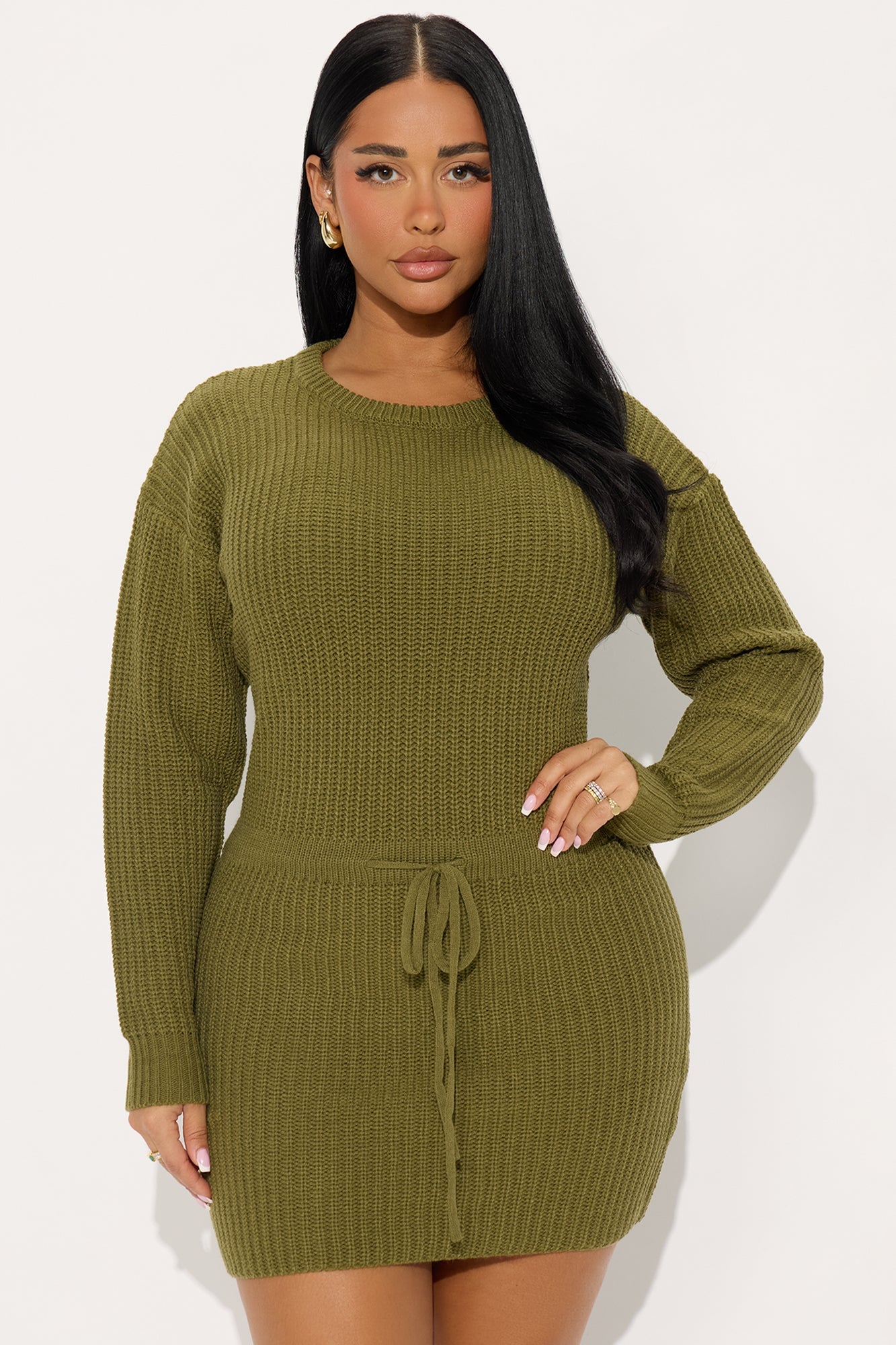 Compromised Open Back Sweater Mini Dress - Olive