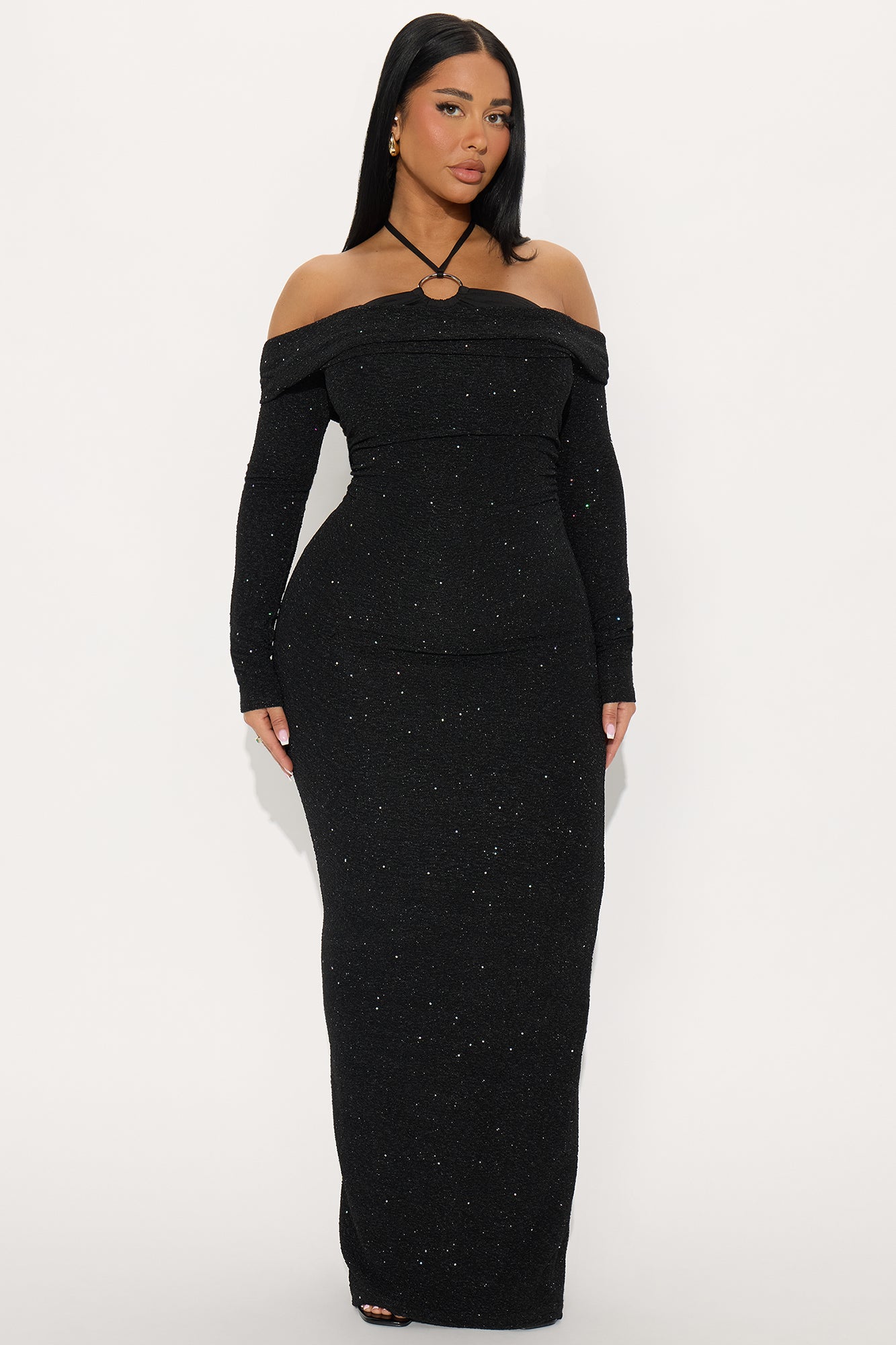 On Scene Textured Glitter Maxi Dress - Black