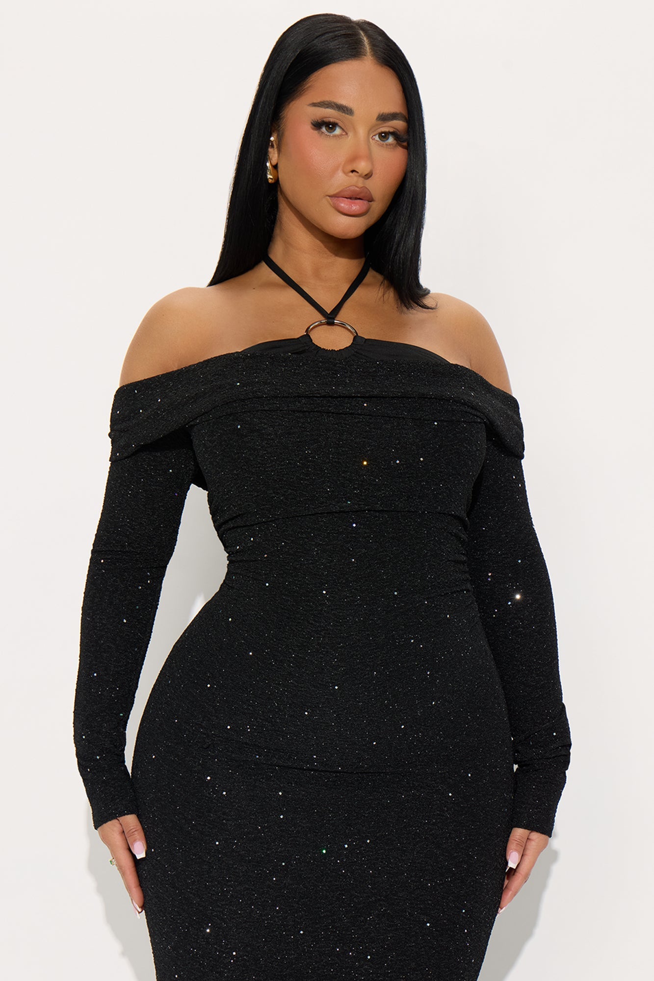 On Scene Textured Glitter Maxi Dress - Black