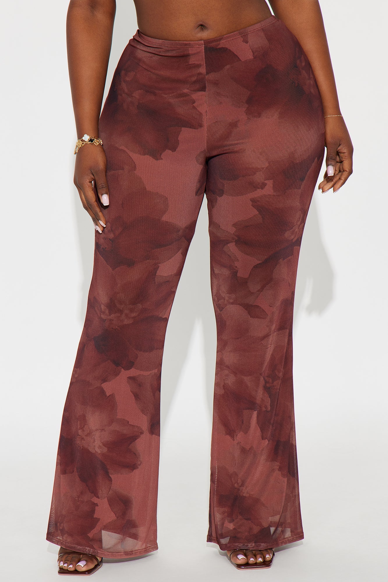 Sweet Promises Floral Mesh Flare Pant 32″ - Brown/combo
