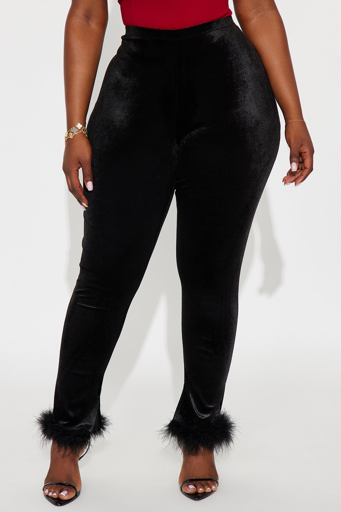 Steal The Night Fur Trim Velvet Legging - Black