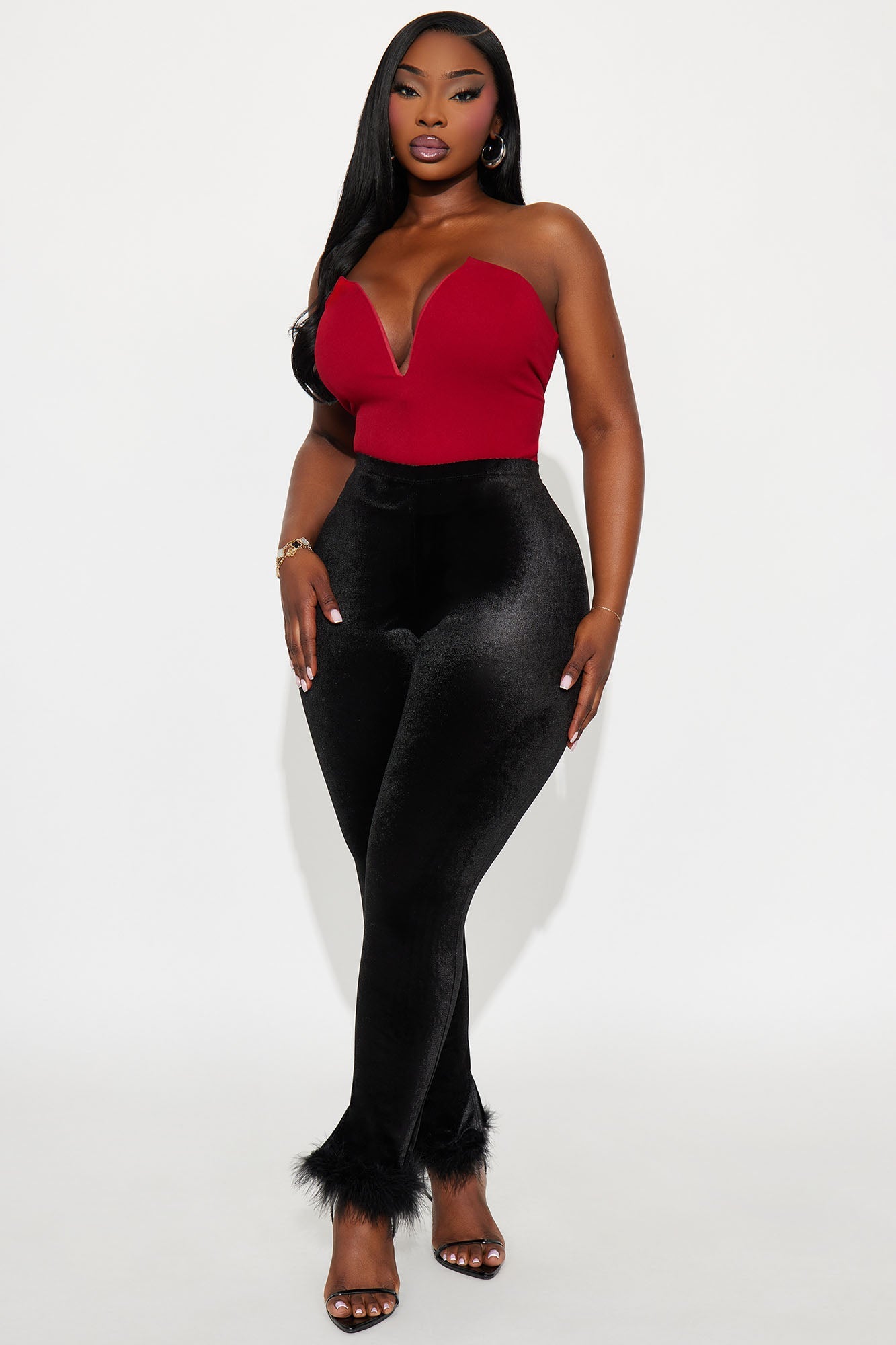 Steal The Night Fur Trim Velvet Legging - Black