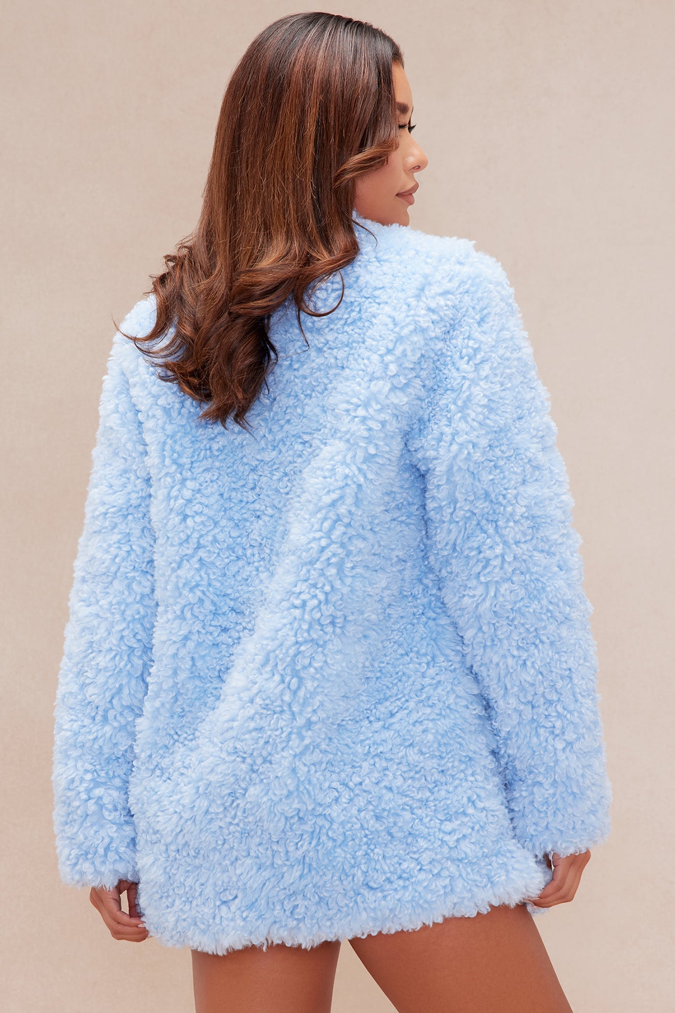 Arden Sherpa Fur Collared Jacket - Light Blue