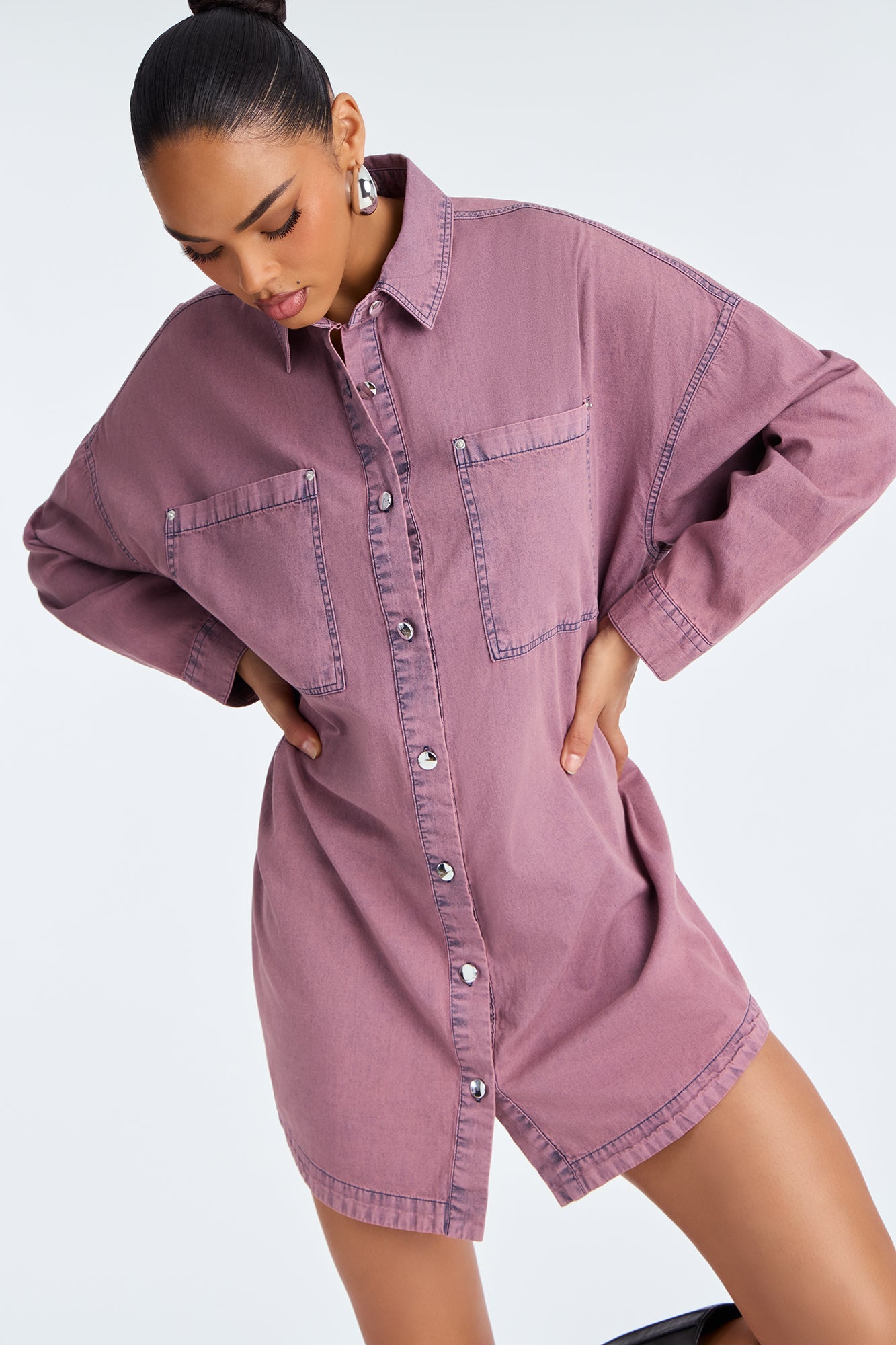 Betsy Denim Shirt Mini Dress - Pink