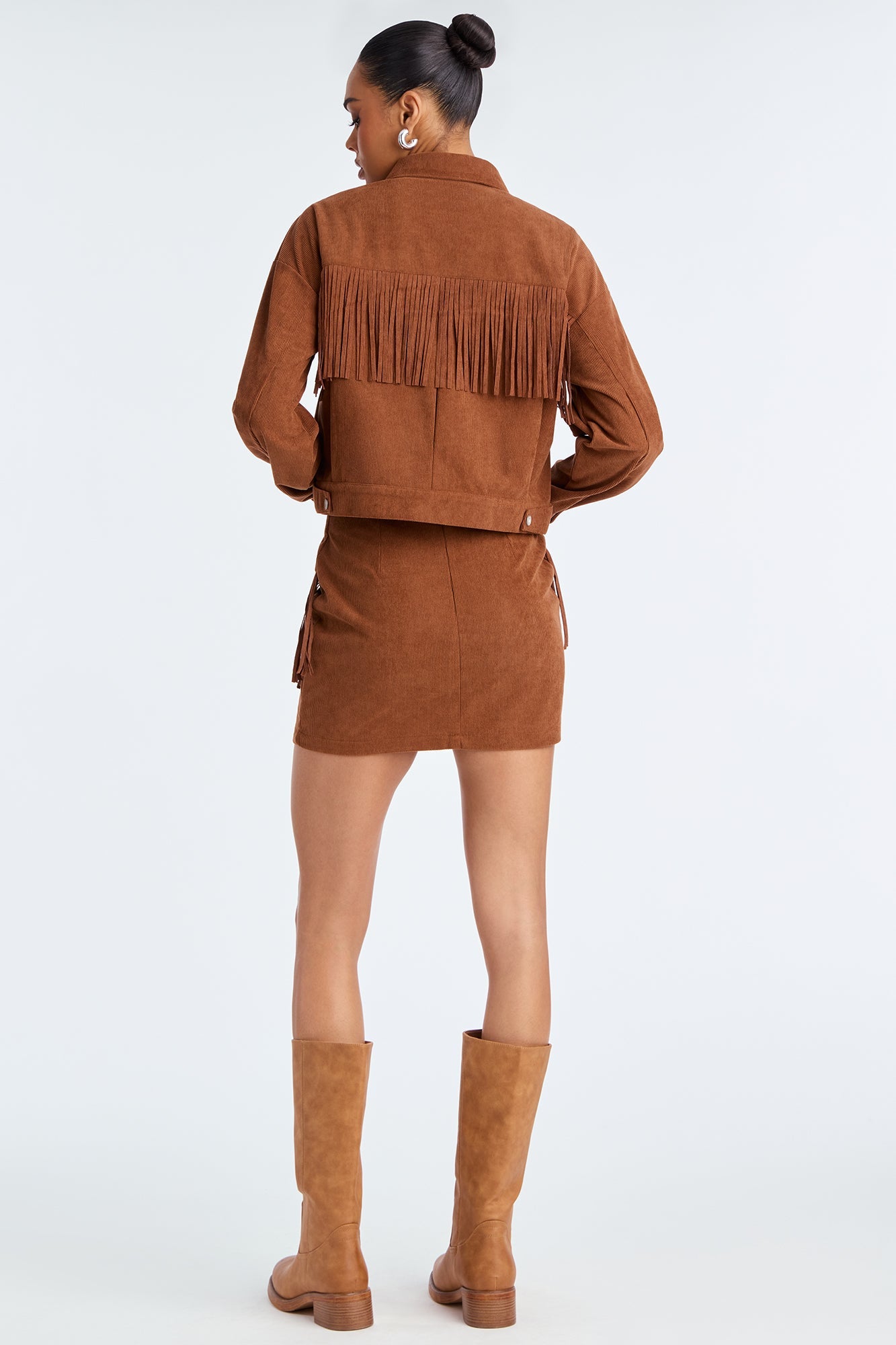 Take The Chance Corduroy Fringe Skirt Set - Rust