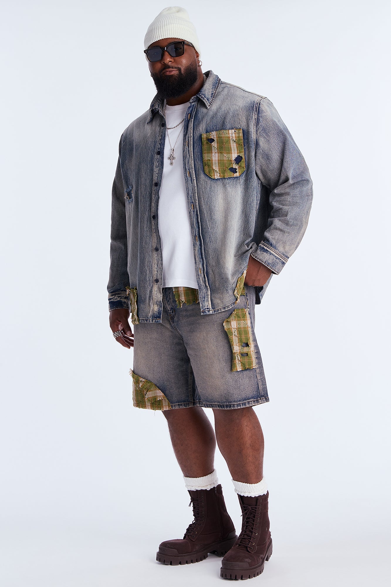 Straight Sohail Distressed Denim Short - Vintage Blue Wash