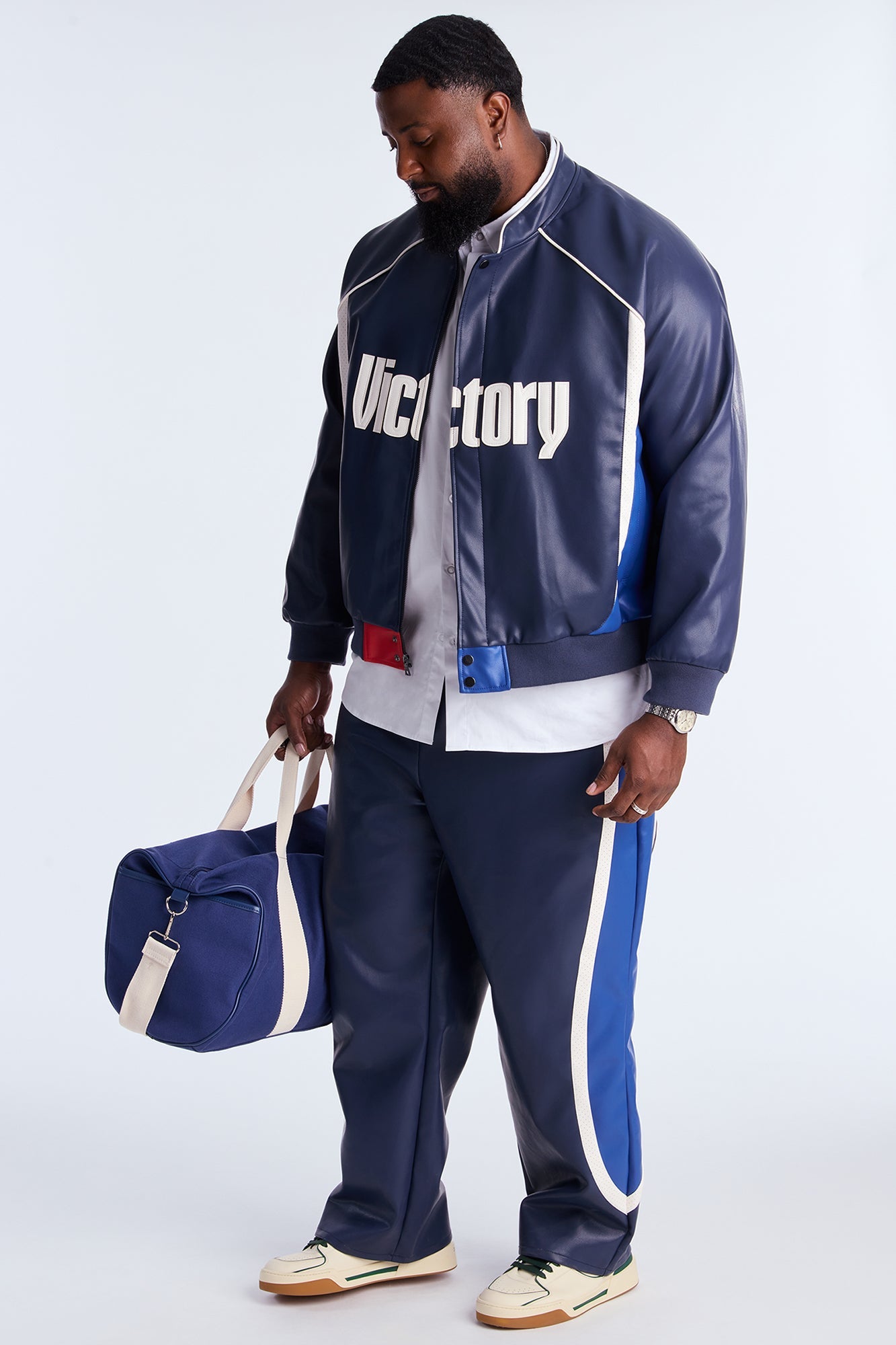 Straight King Faux Leather Moto Pant - Navy/combo