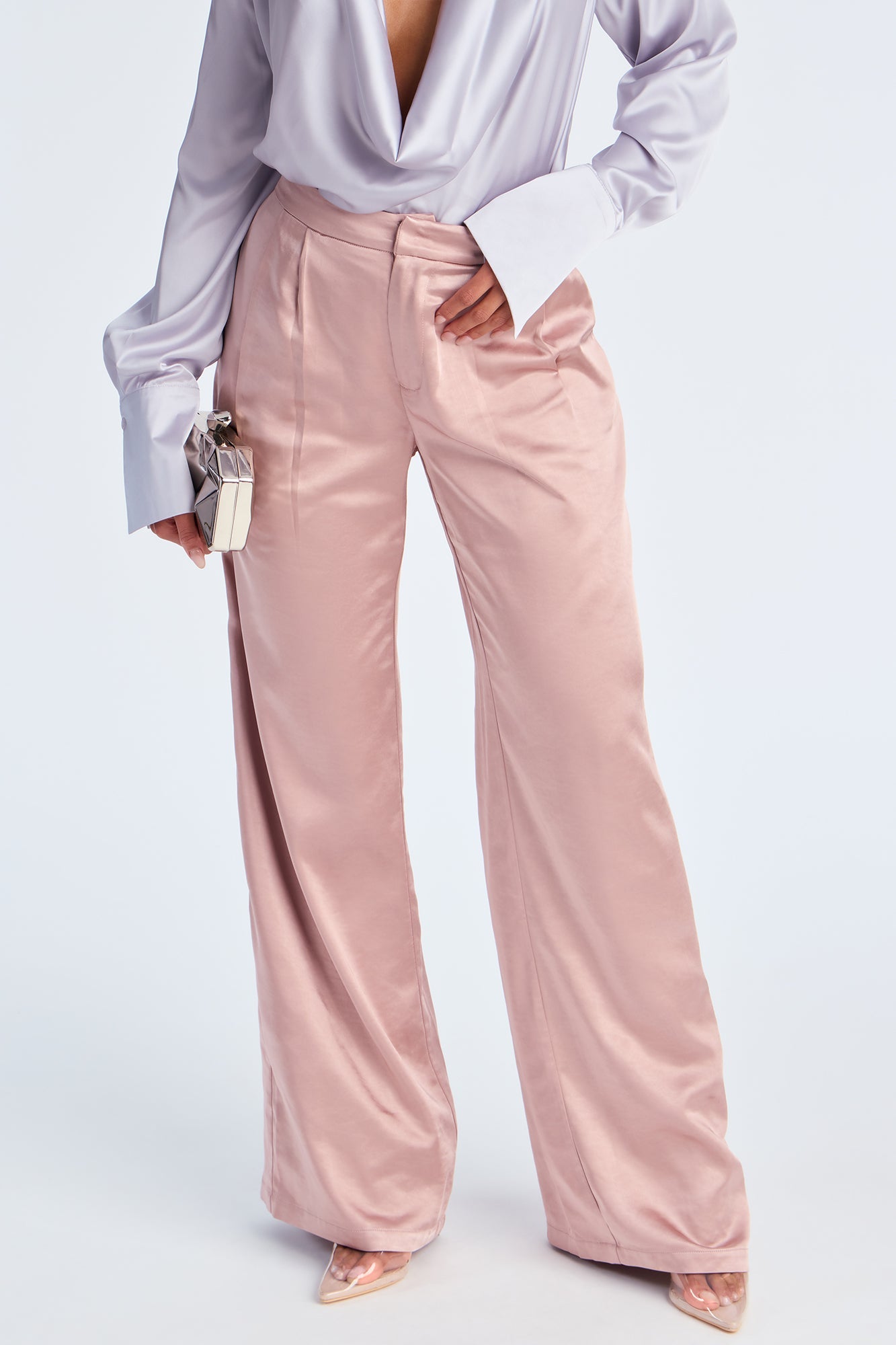 Main Topic Low Rise Wide Leg Satin Pant 33 - Mauve