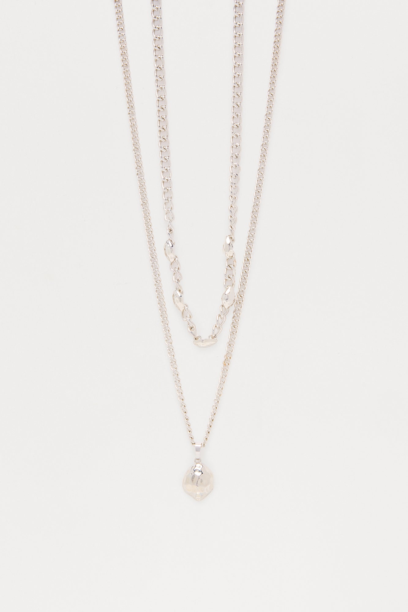 Sleek Form Pendant Necklace Set - Silver