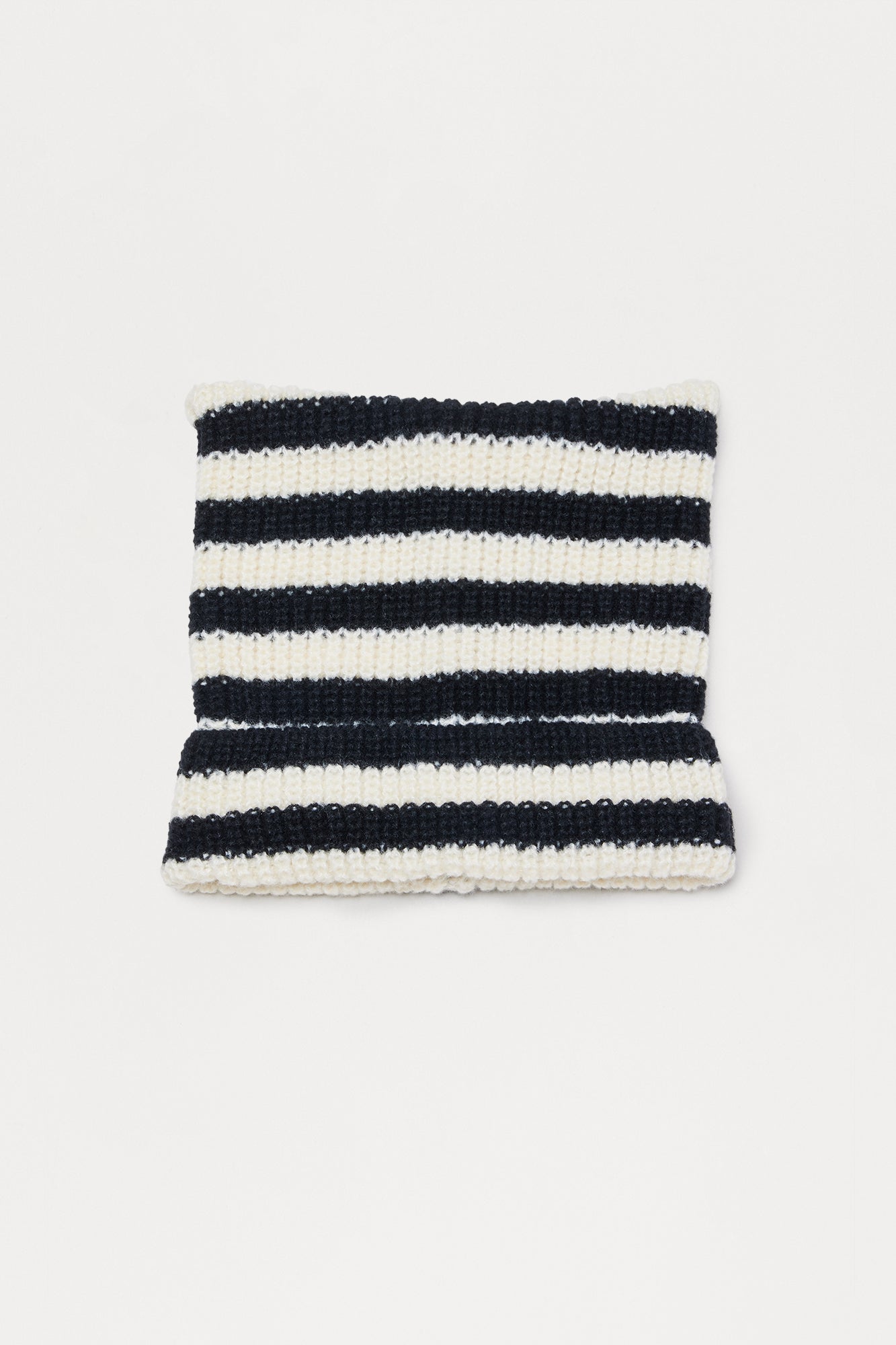 Mini Box Top Striped Rib Knit Cuffed Beanie - Black/White