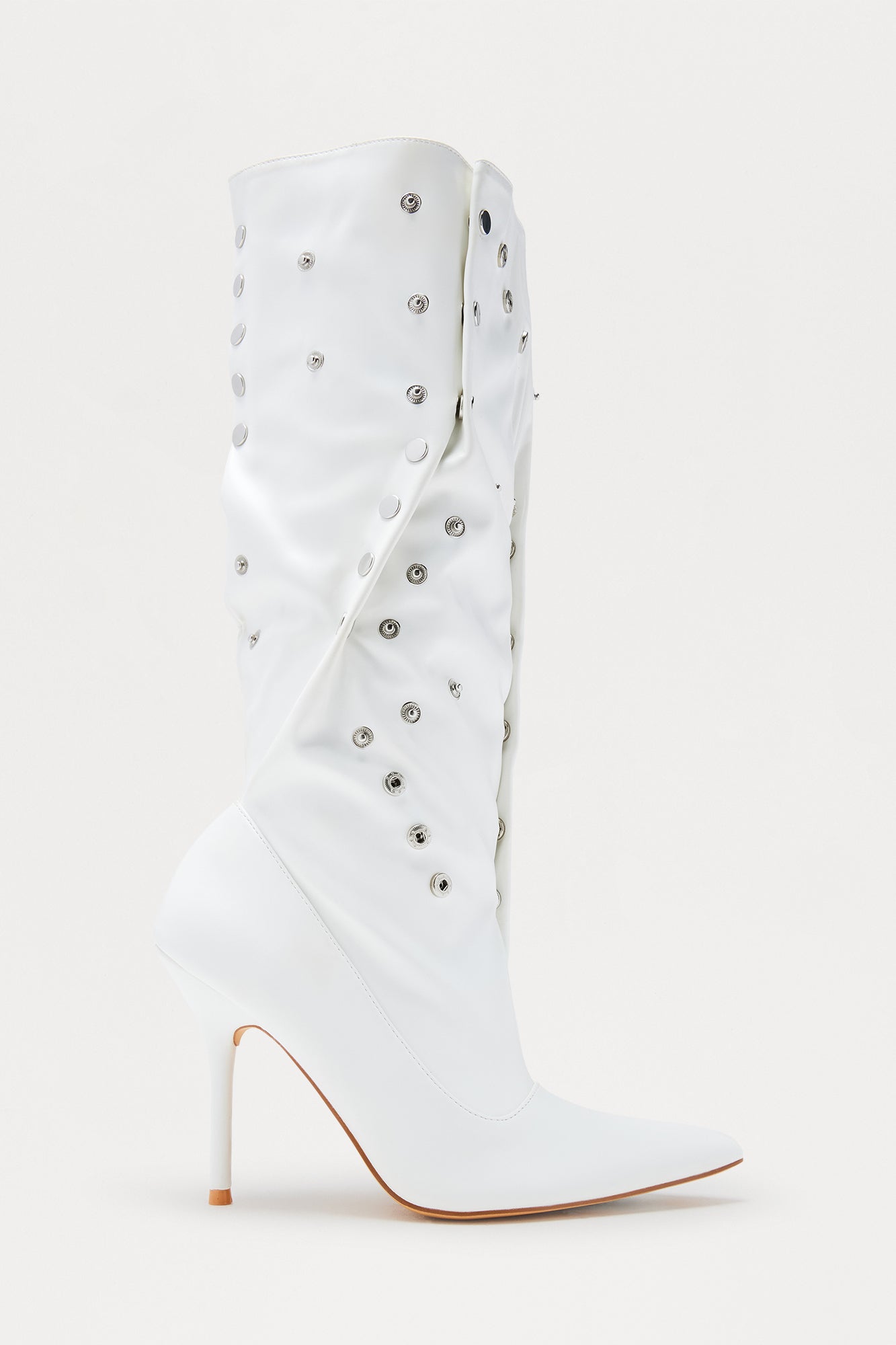 Trigger Grommet Stiletto Boots - White