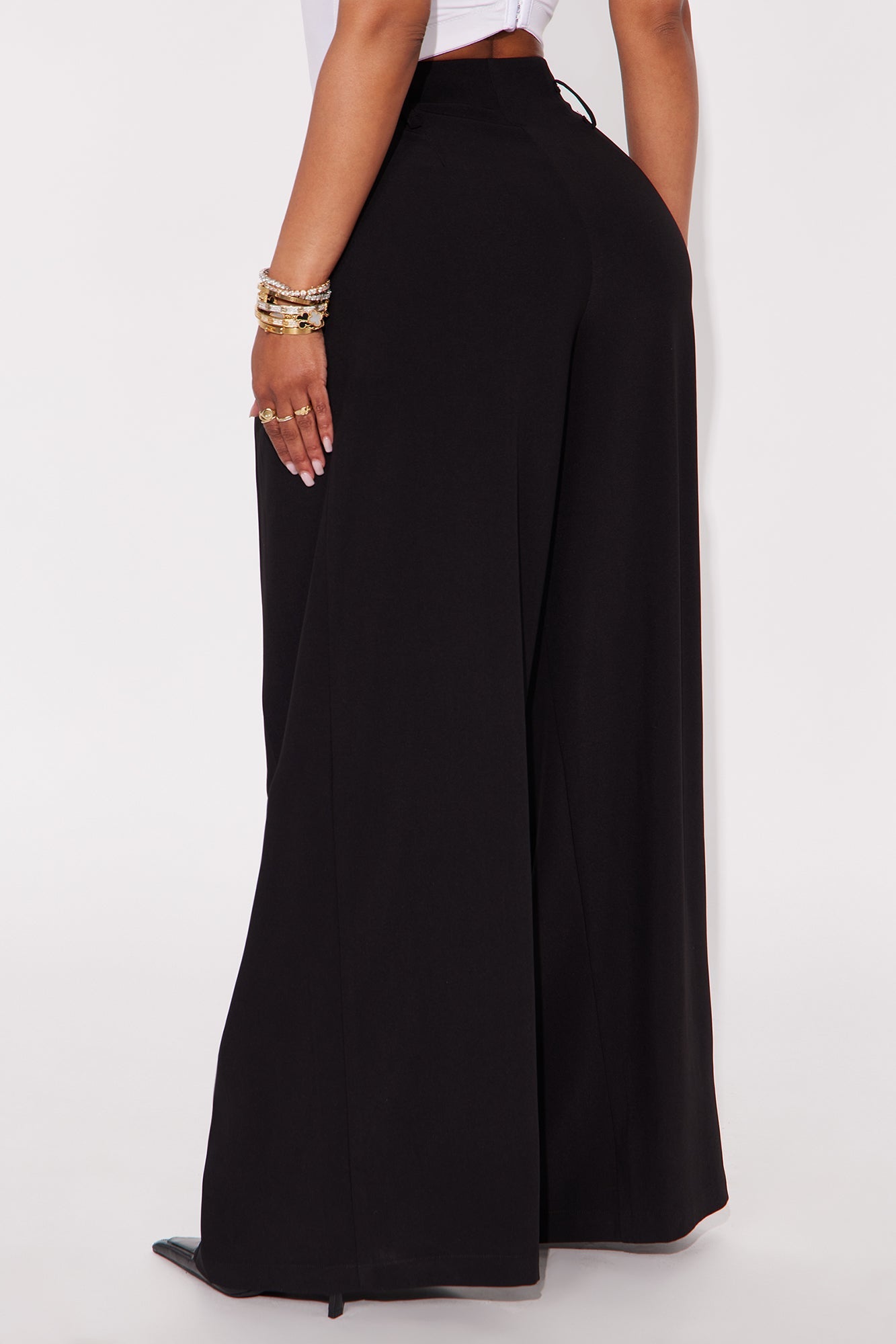 End Of Time Wide Leg Belted Trousers 33″ - Black