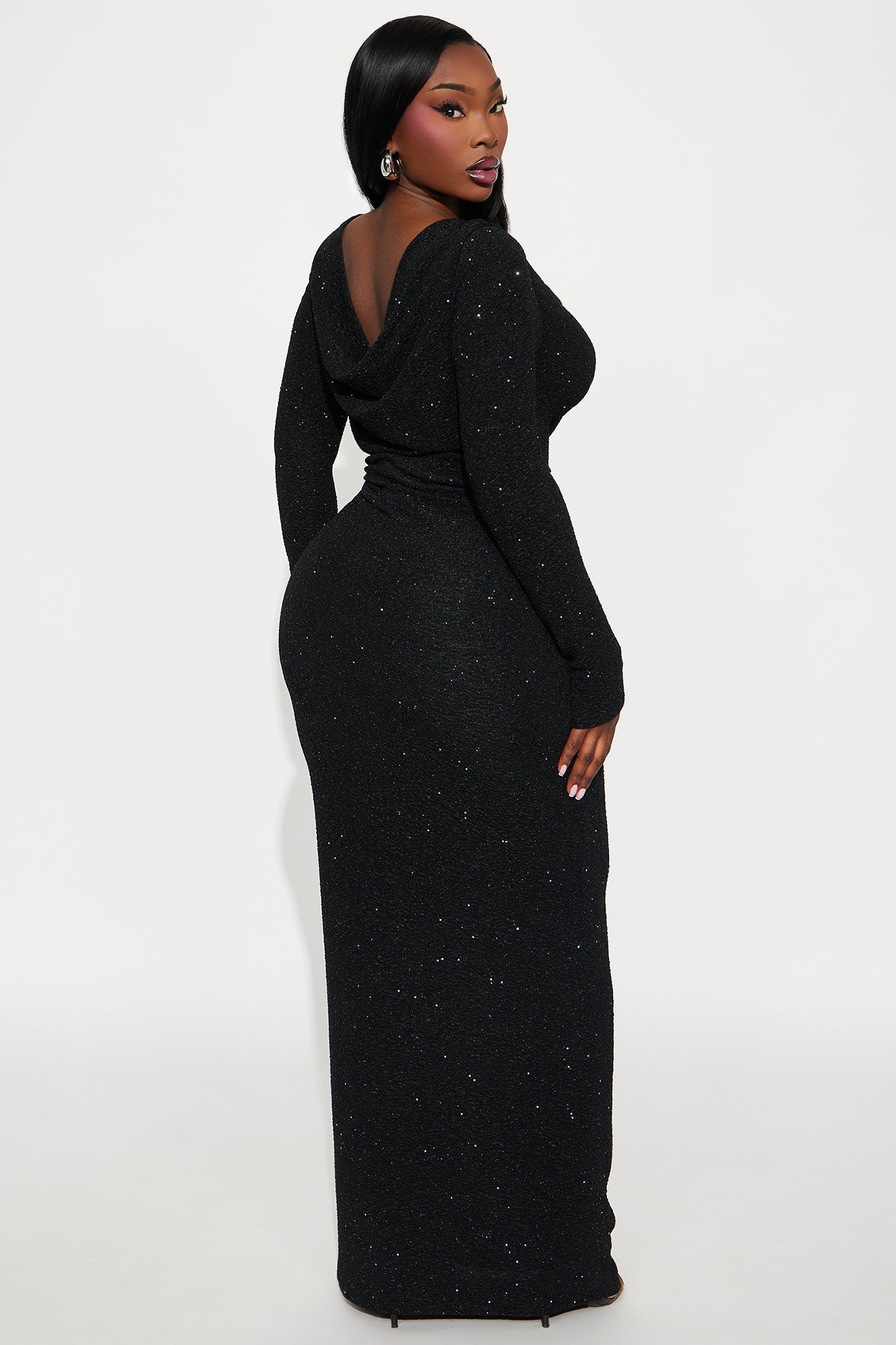 On Scene Textured Glitter Maxi Dress - Black