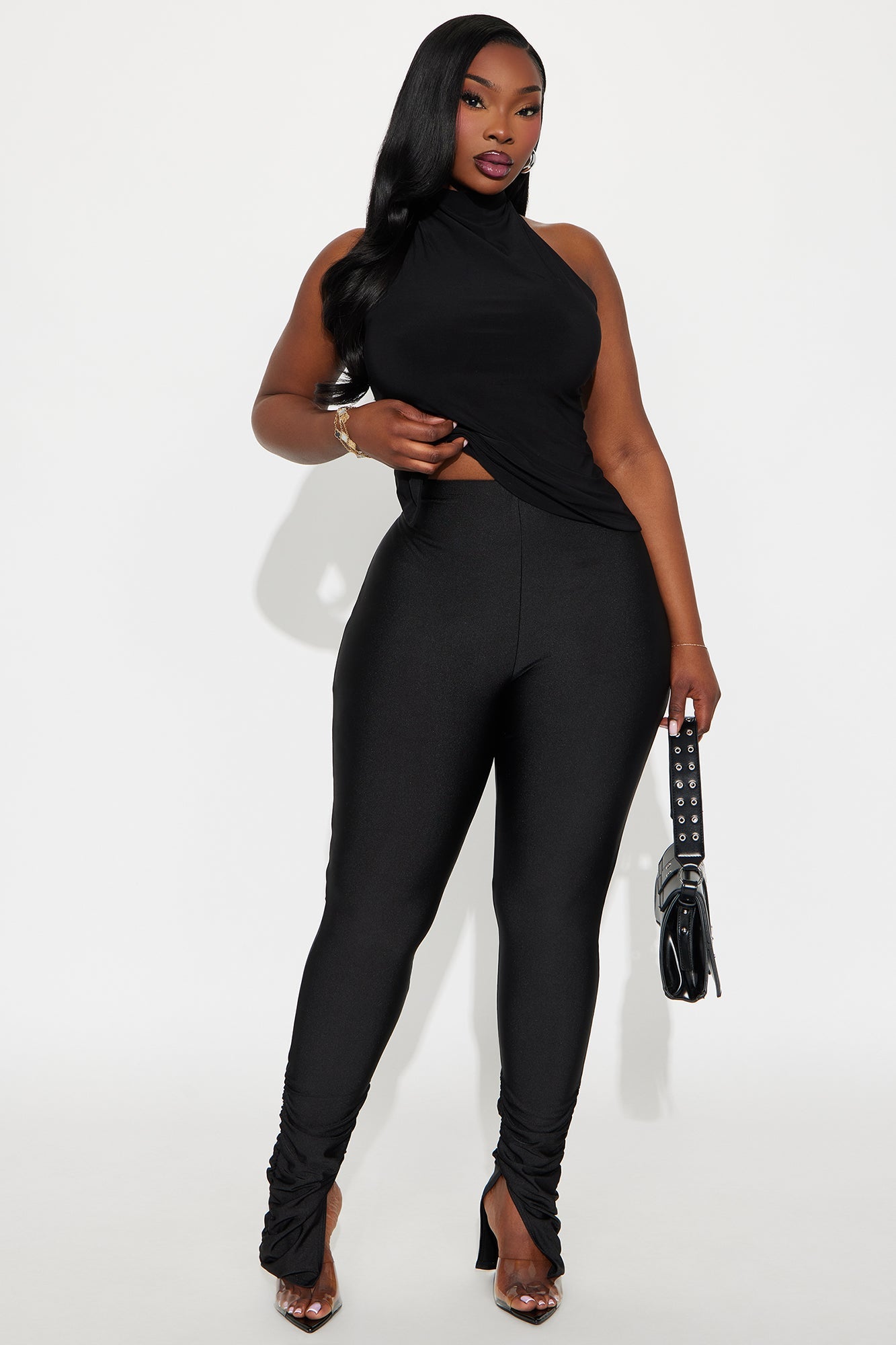 Always Confident High Rise Tricot Ruched Legging - Black