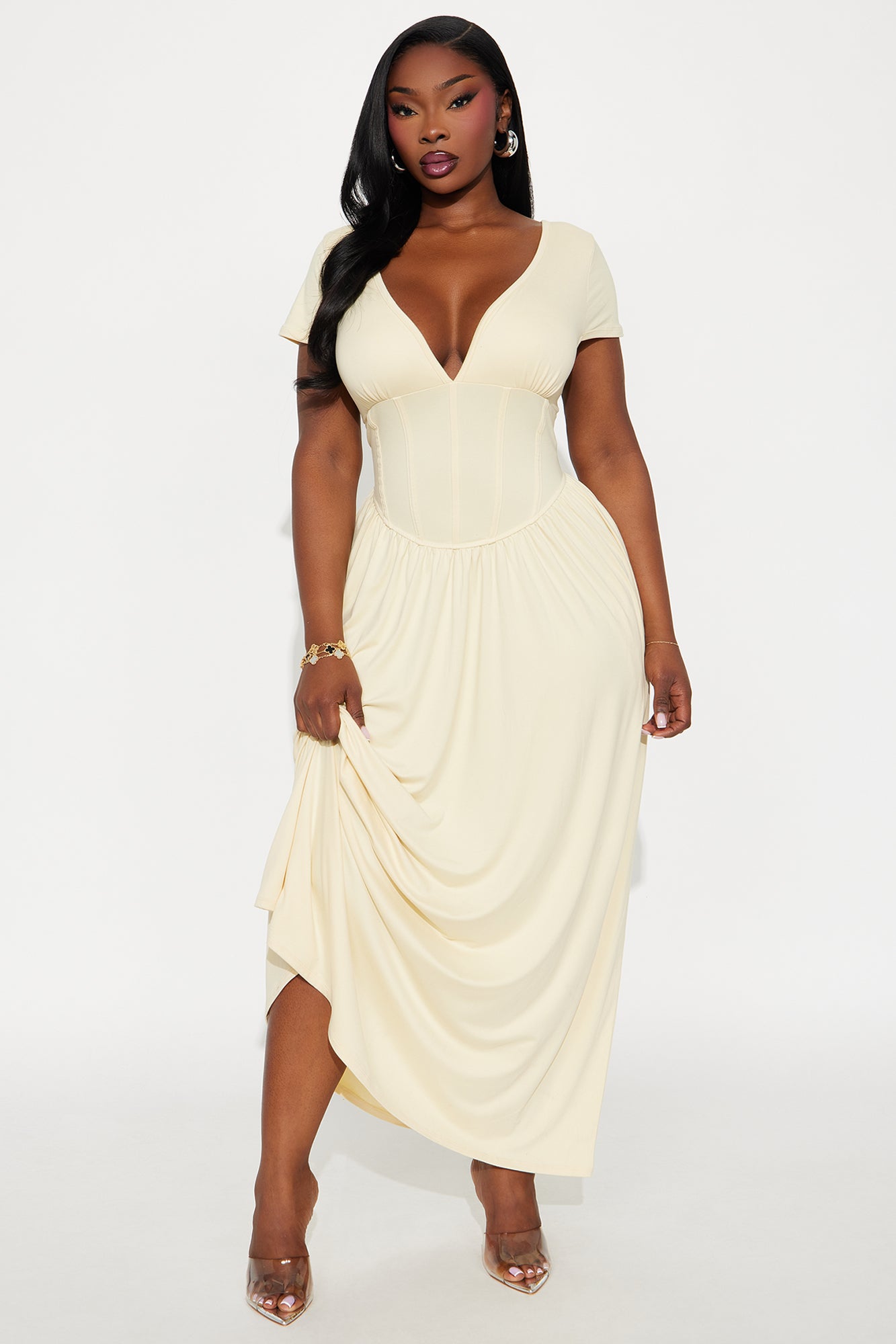 Ainsley Cap Sleeve Corset Maxi Dress - Butter Yellow