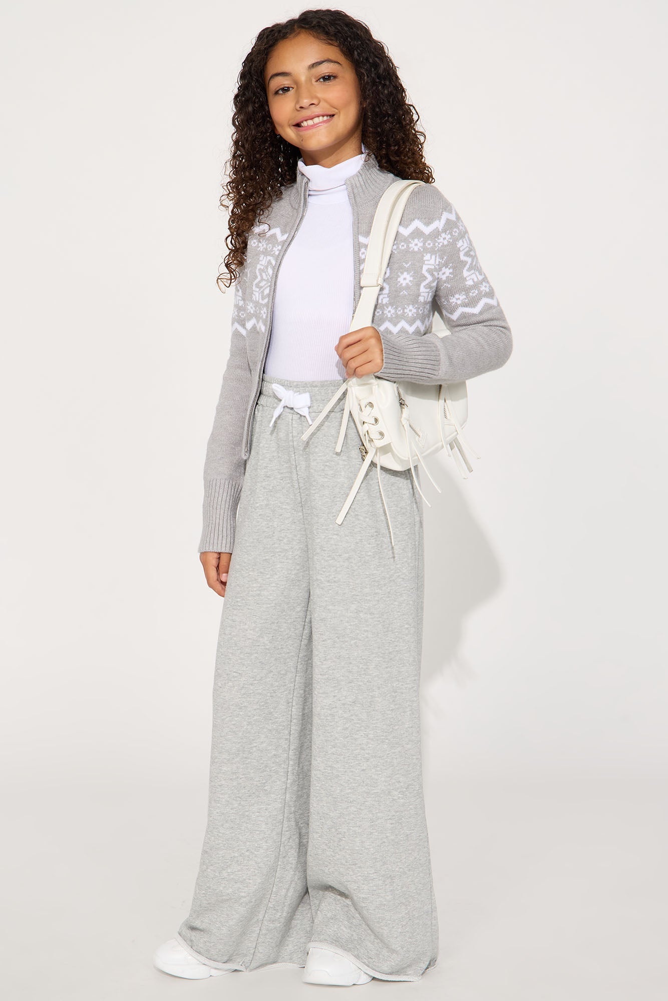 Mini Snowie Fair Isle Front Zip Sweater - Grey/combo