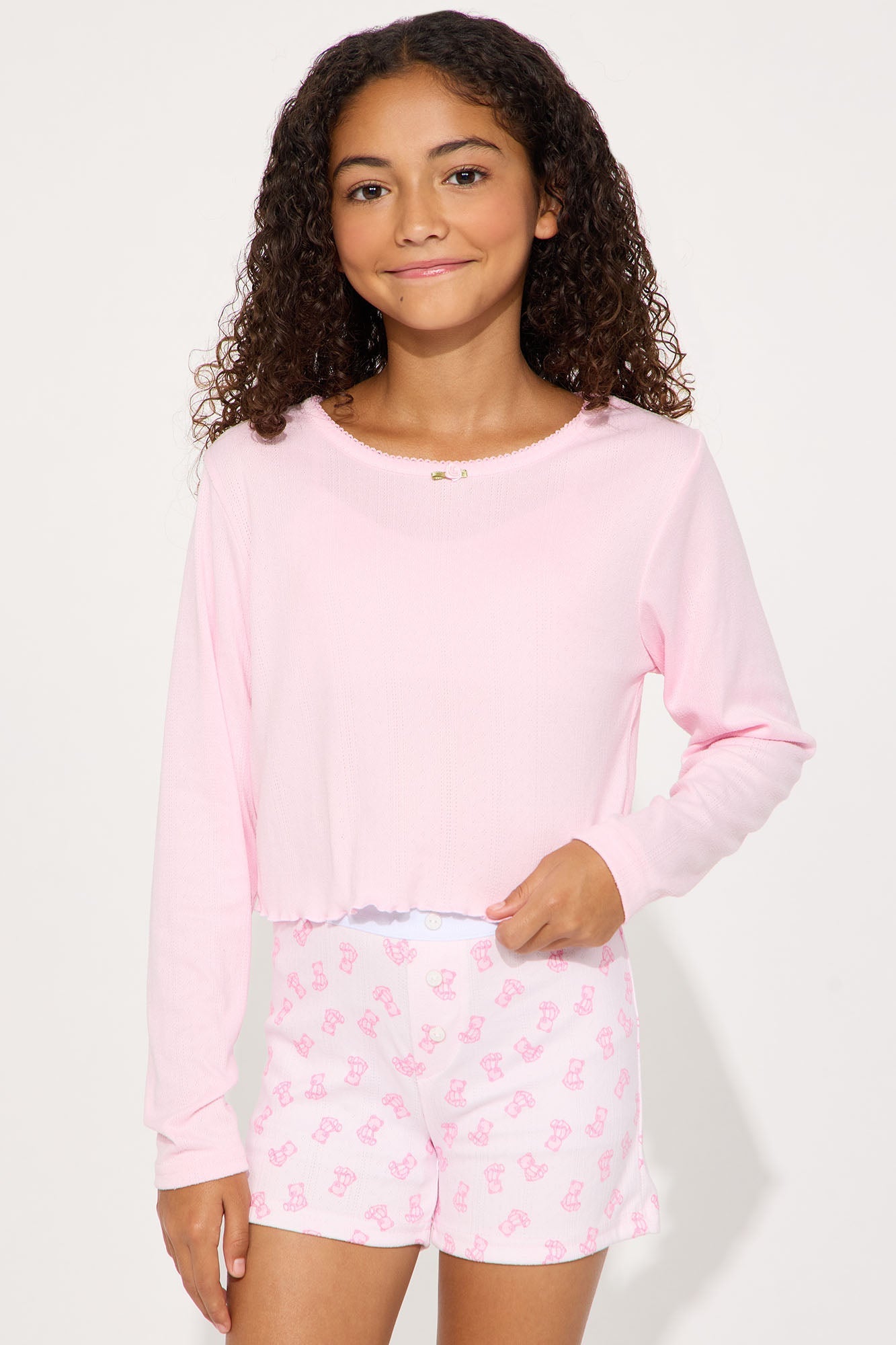 Mini Bear Cutie Pointelle Boxer Short Set - Pink
