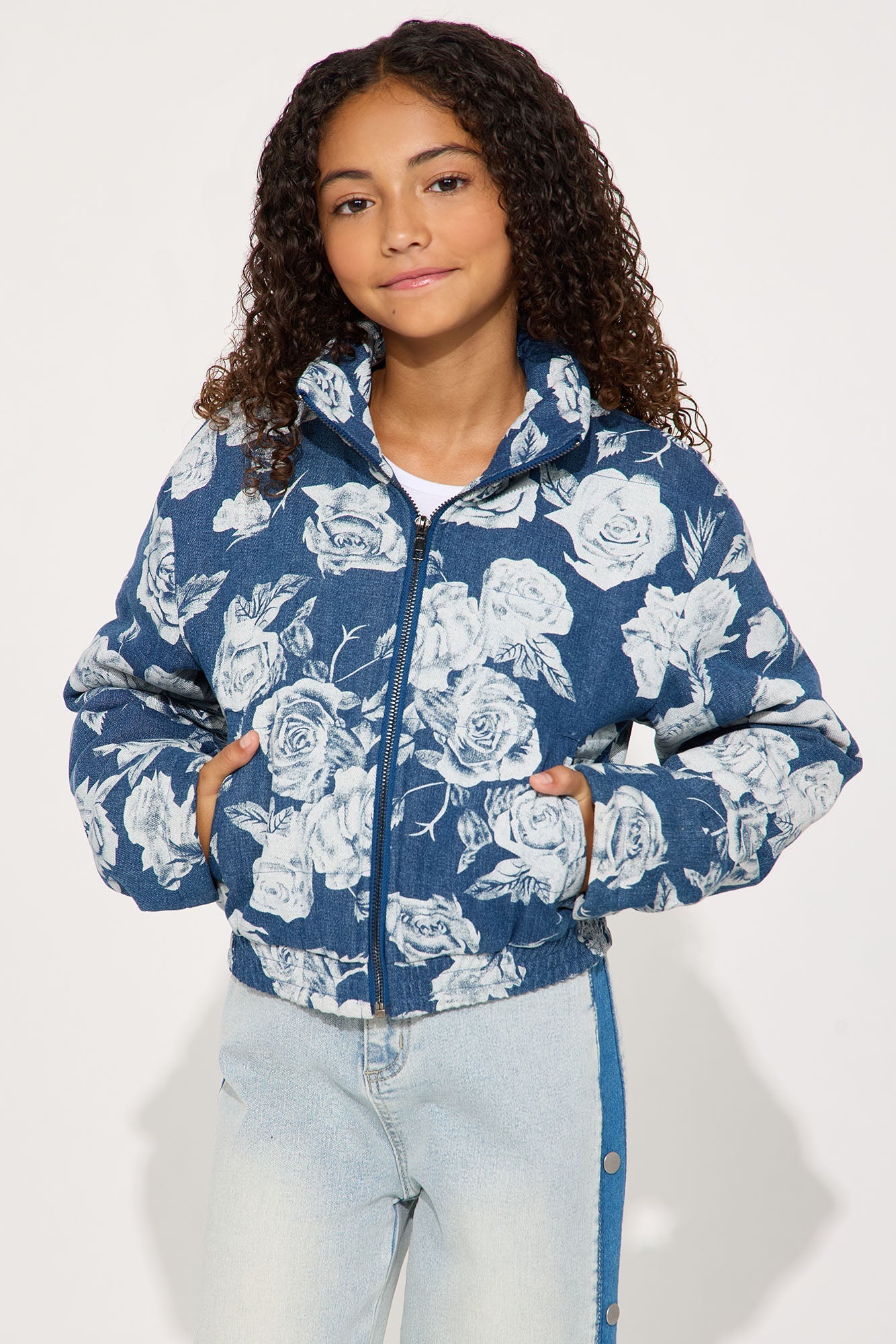 Mini Every Rose Denim Puffer Coat - Blue/combo