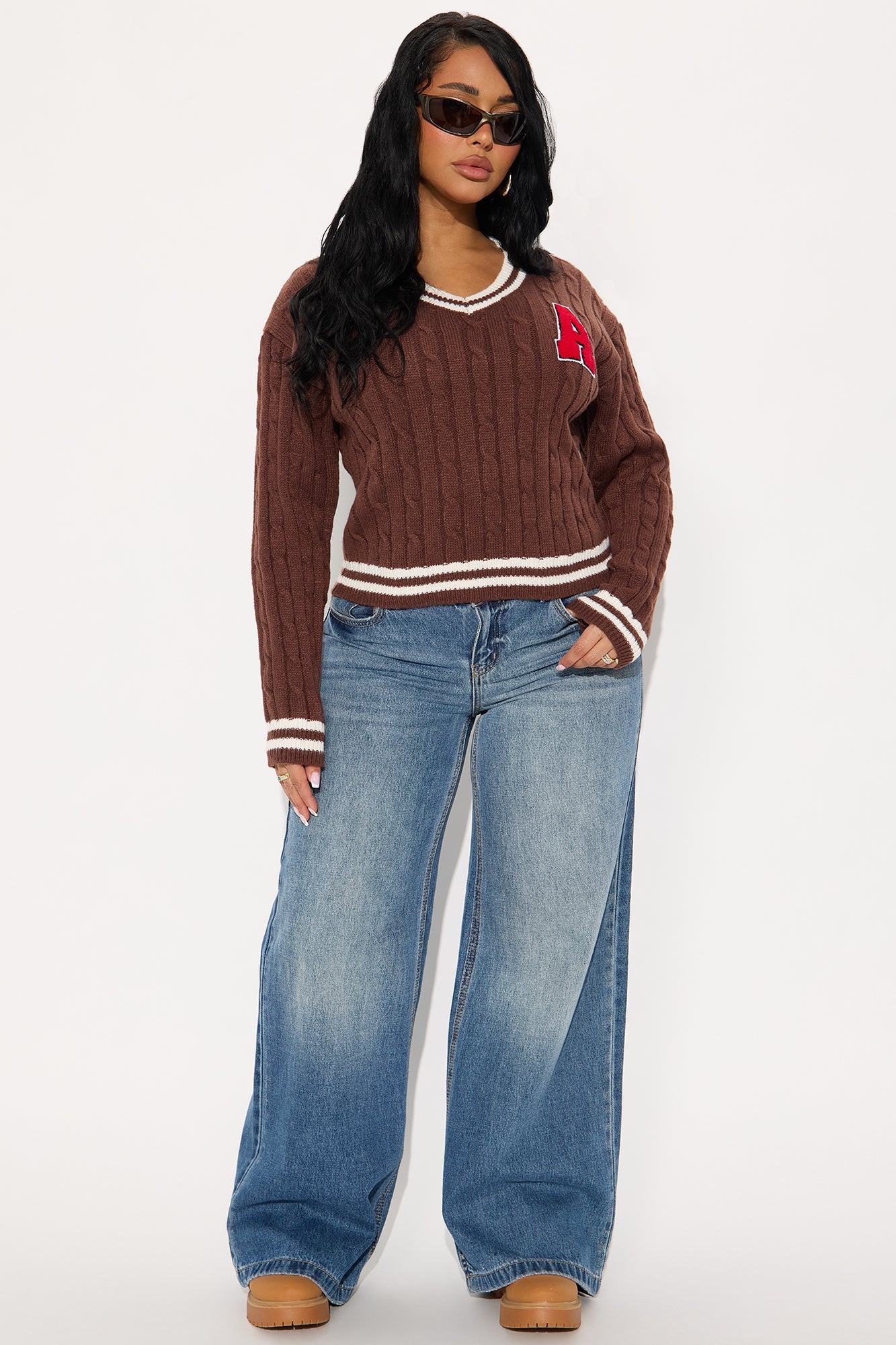 Varsity Edition Cable Knit Sweater - Brown/combo