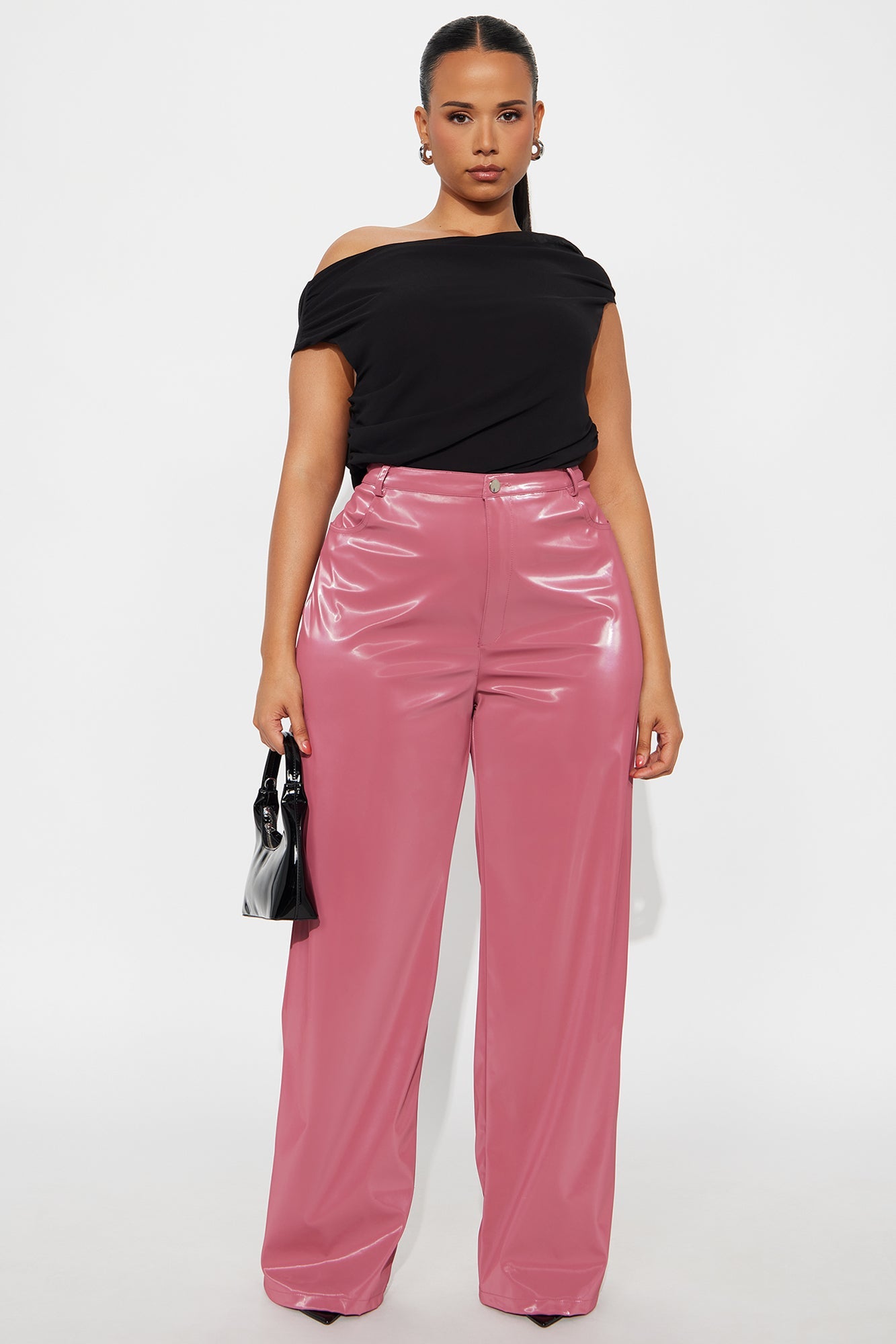 Imani Shimmer Faux Leather Wide Leg Pant 33″ - Pink