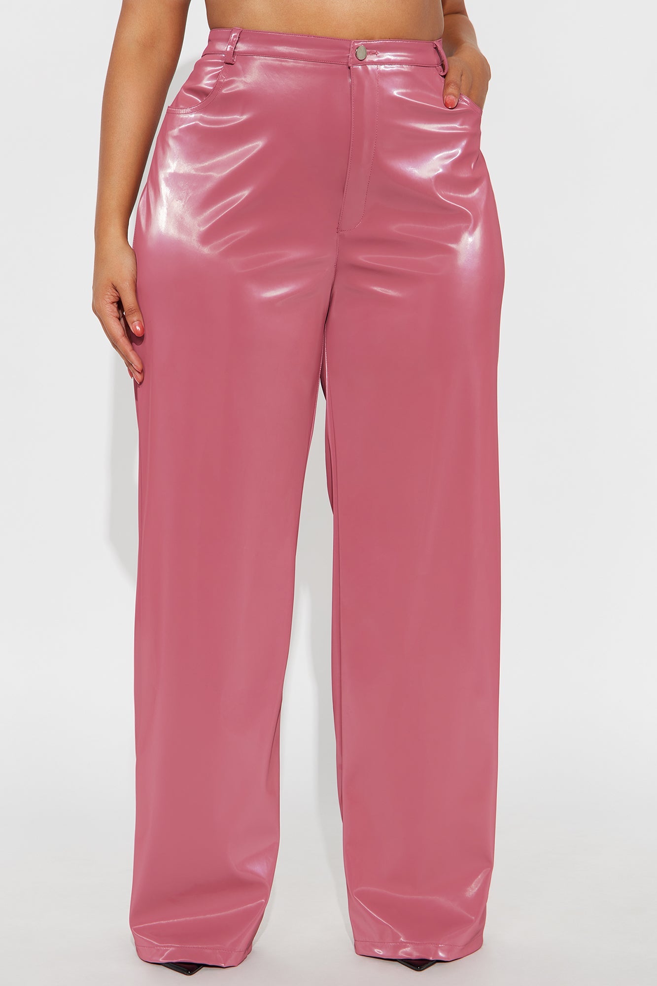 Imani Shimmer Faux Leather Wide Leg Pant 33″ - Pink