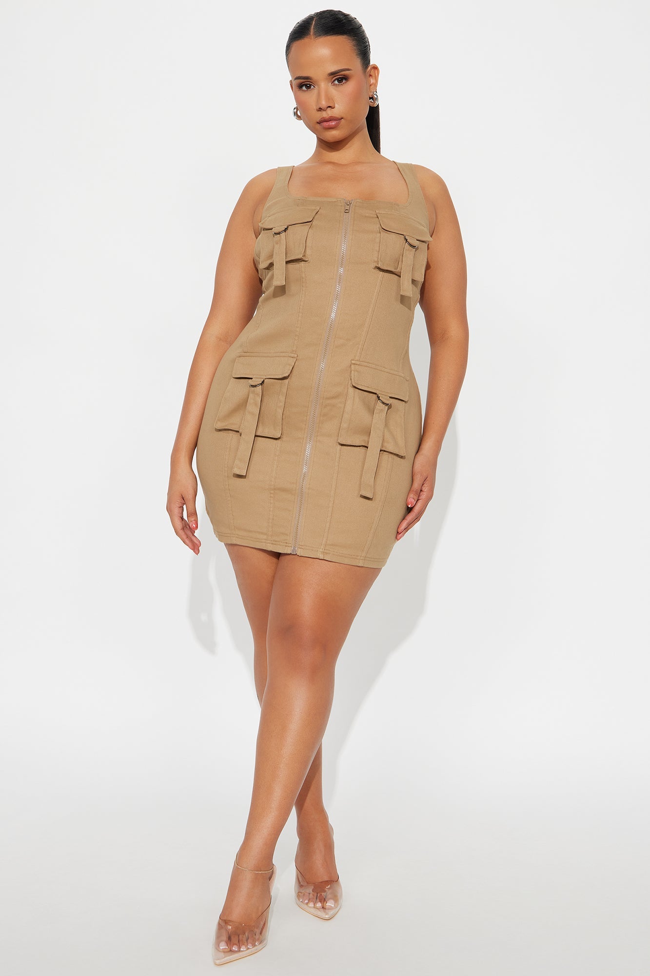 Cami Cargo Twill Stretch Mini Dress - Taupe