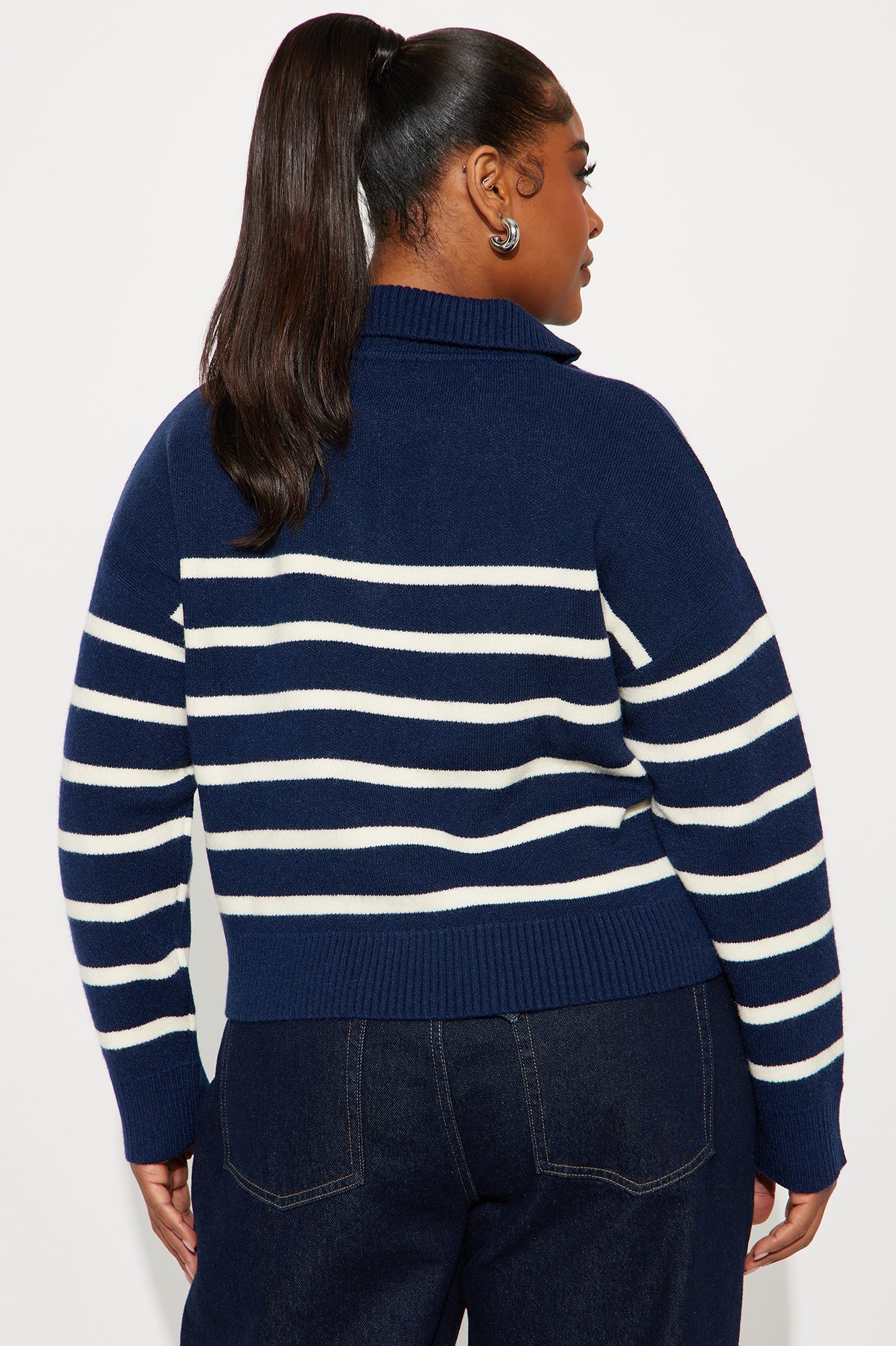 Stripes And Lines Quarter Zip Sweater - Navy/combo