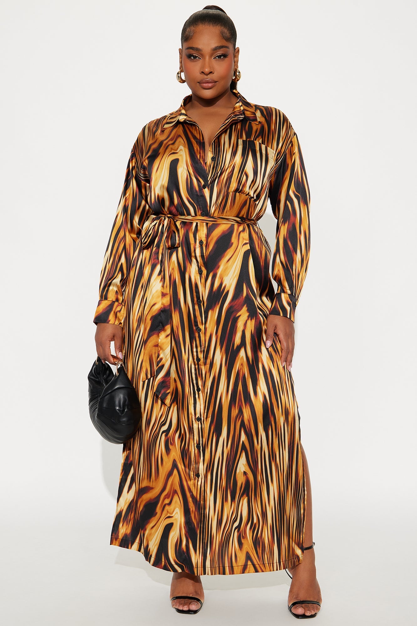 Swoon Club Satin Maxi Dress - Brown/combo