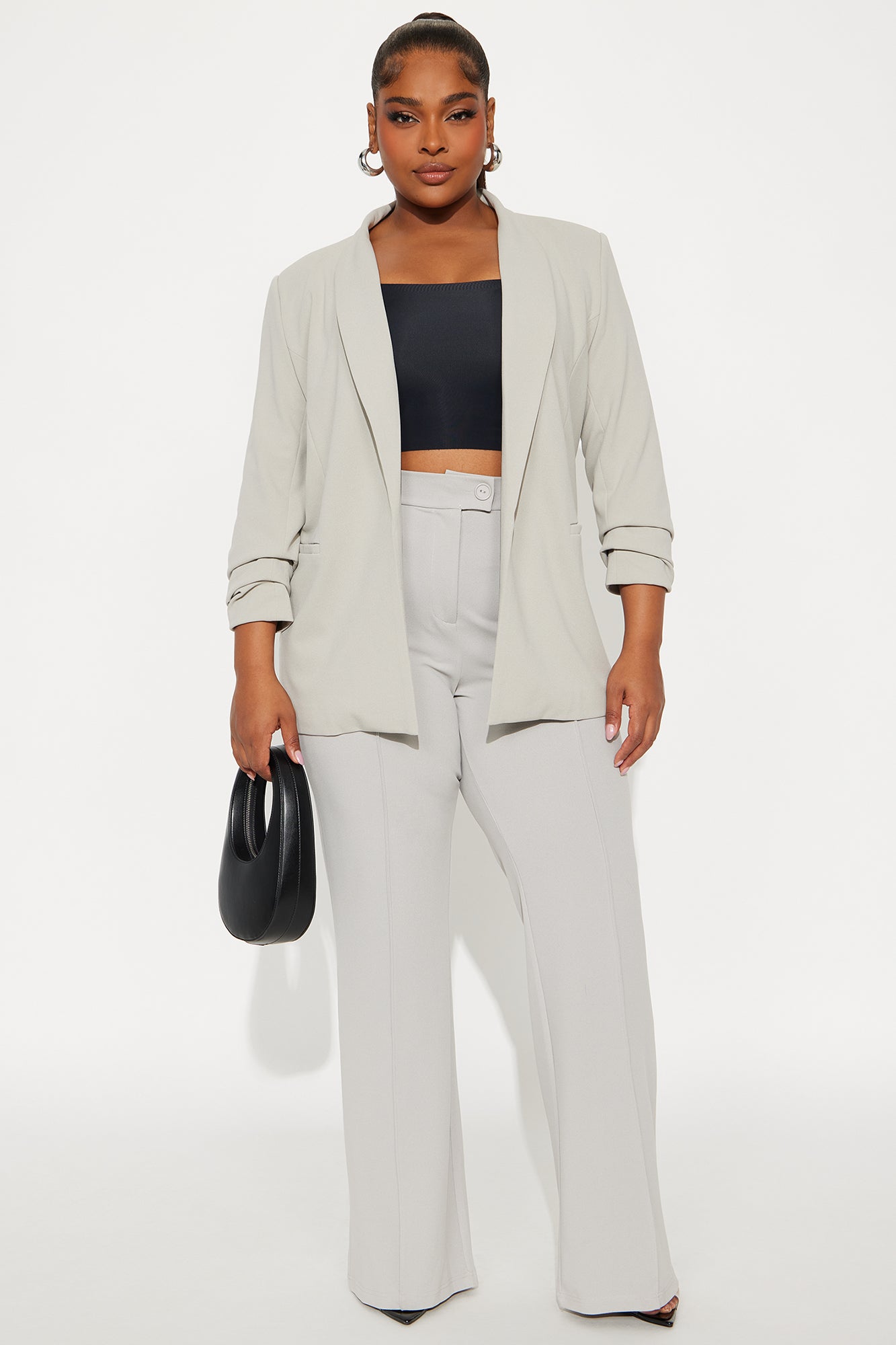 Heidi Wide Leg Trouser Pant - Light Grey