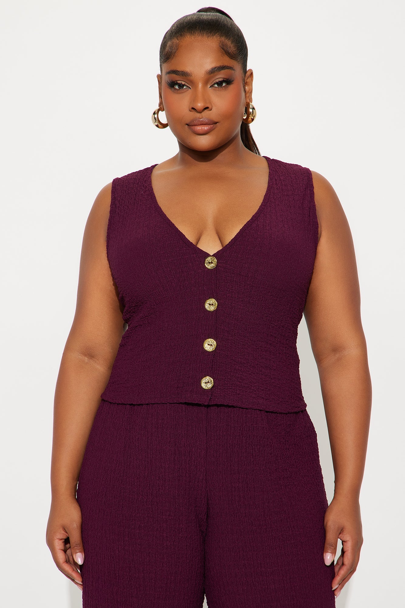 Cecilia Textured Vest Pant Set - Plum