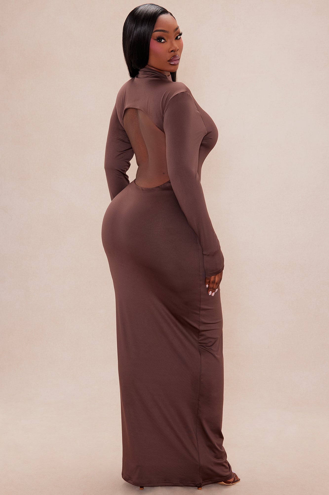 Kyra Double Layered Backless Maxi Dress - Chocolate