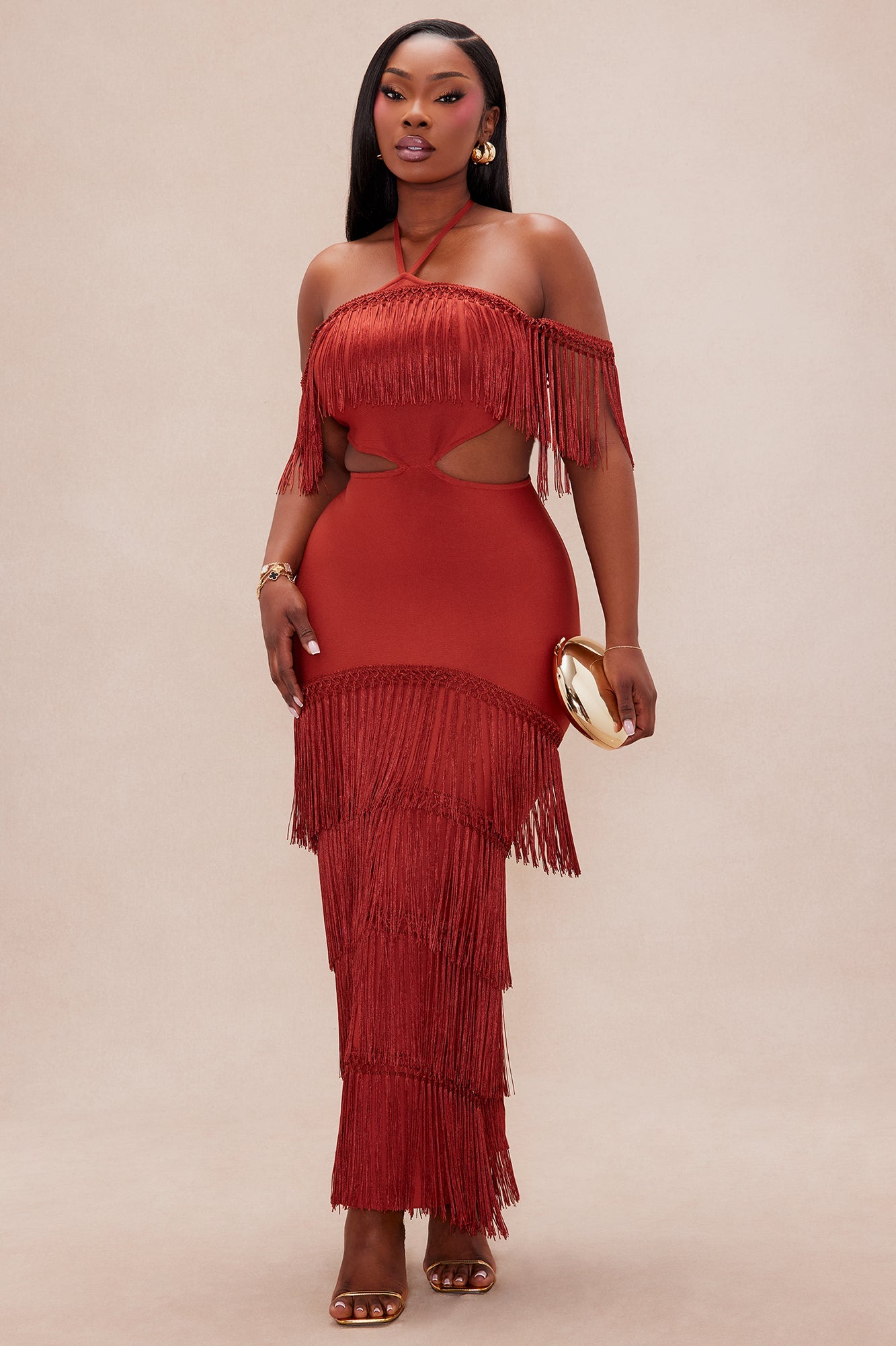 Narissa Fringe Maxi Dress - Rust