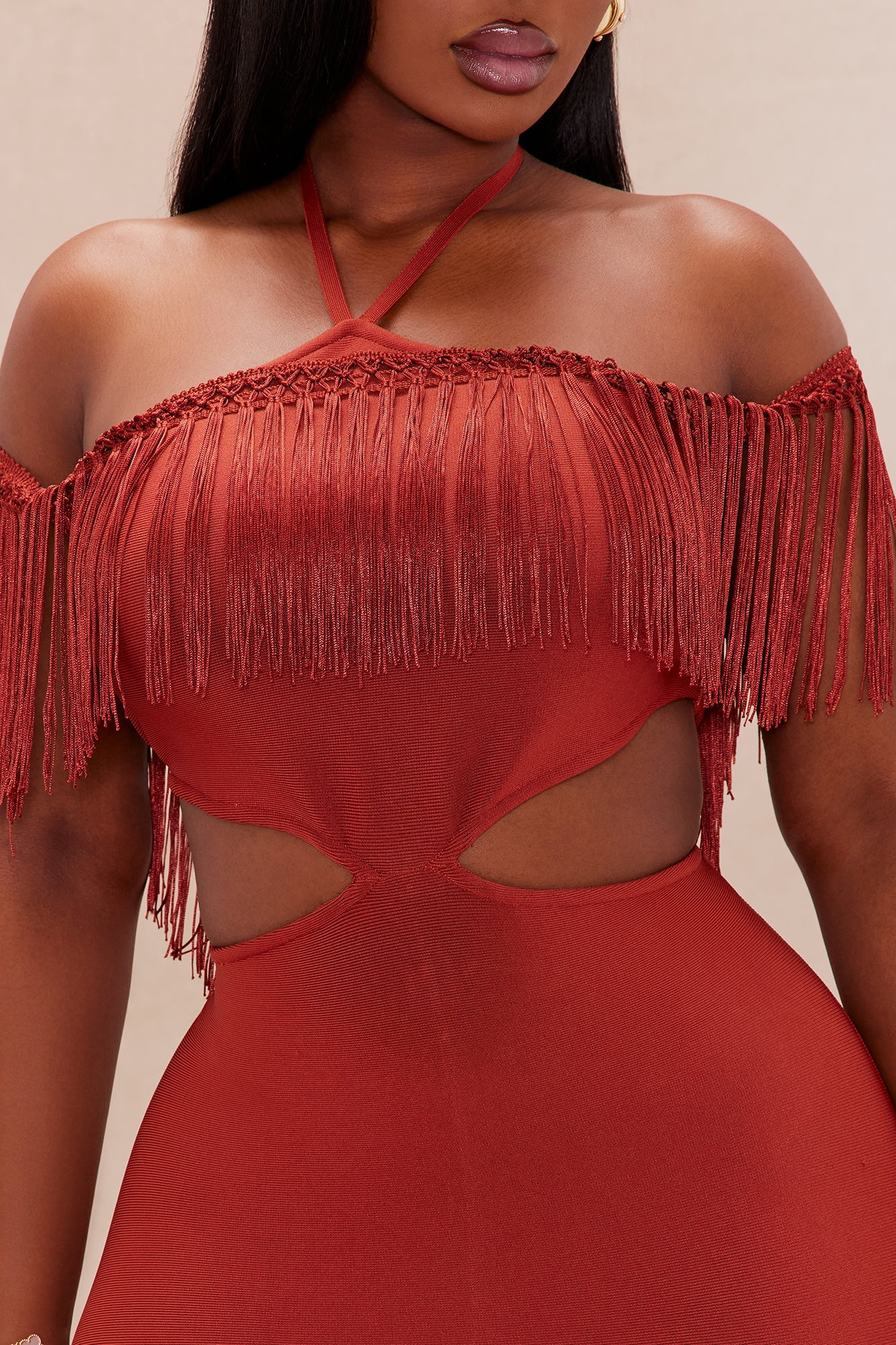Narissa Fringe Maxi Dress - Rust