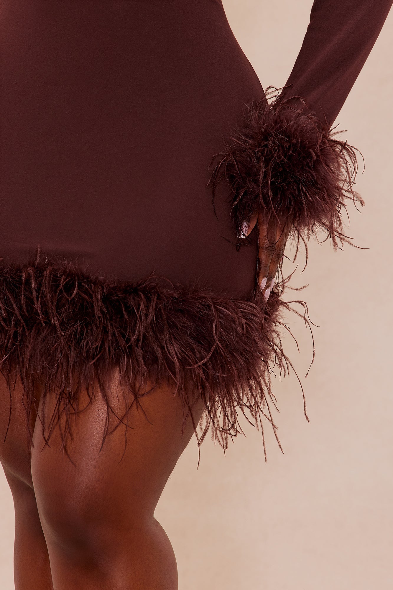 Cora Feathered Turtle Neck Mini Dress - Chocolate
