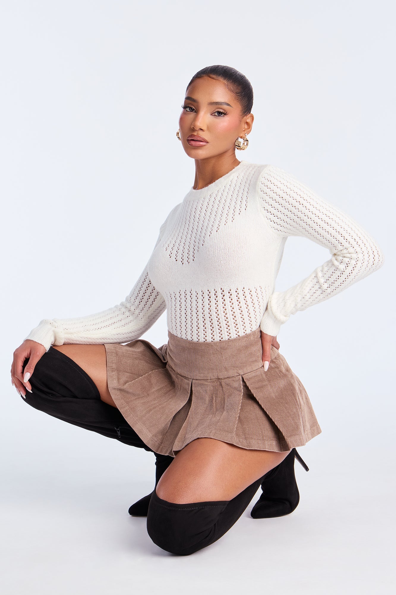 Say Yes Corduroy Micro Mini Skort - Charcoal