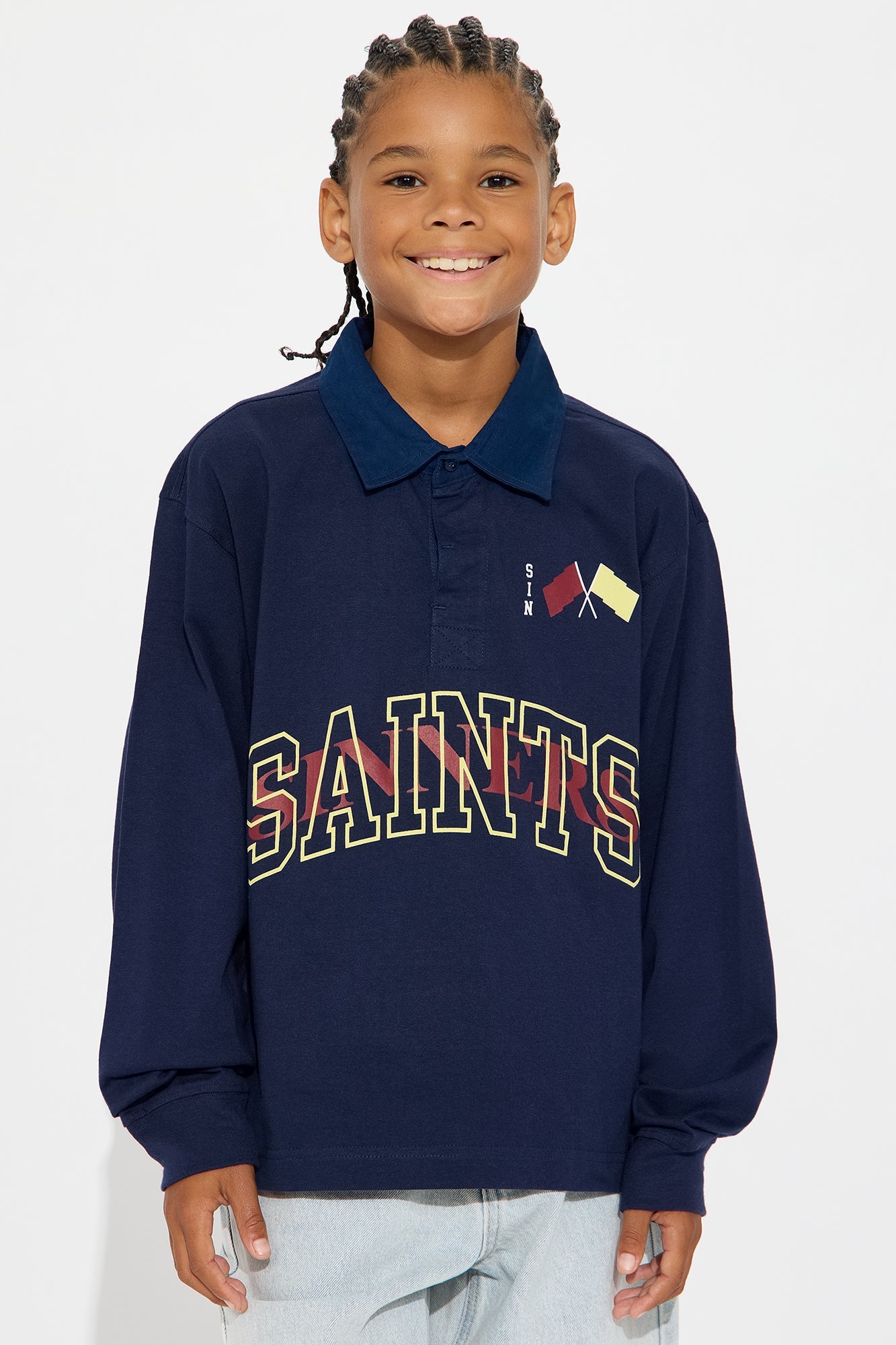Mini Saints Long Sleeve Polo - Navy