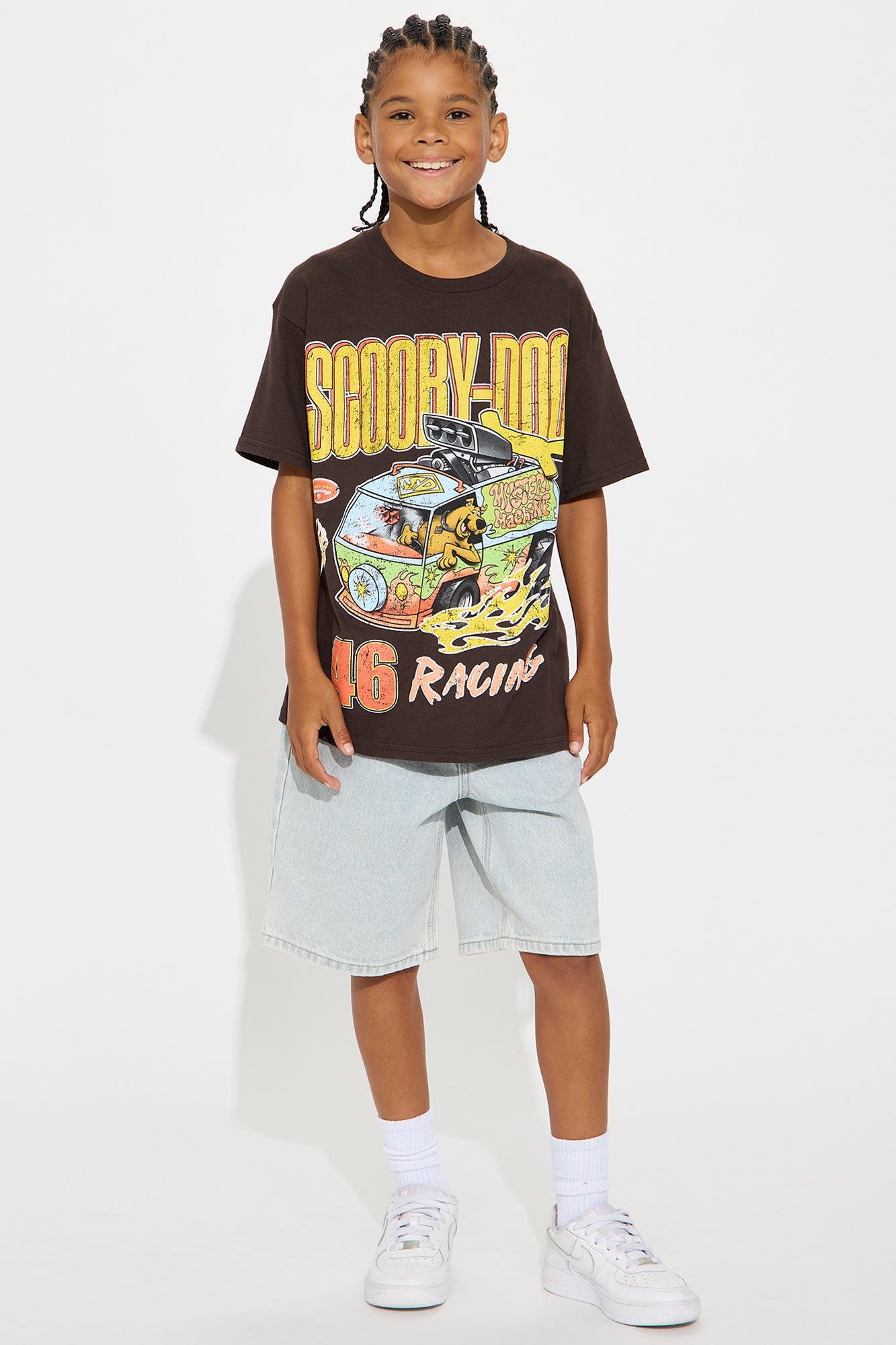 Mini Scooby Doo Racing 46 Oversized Short Sleeve Tee - Brown