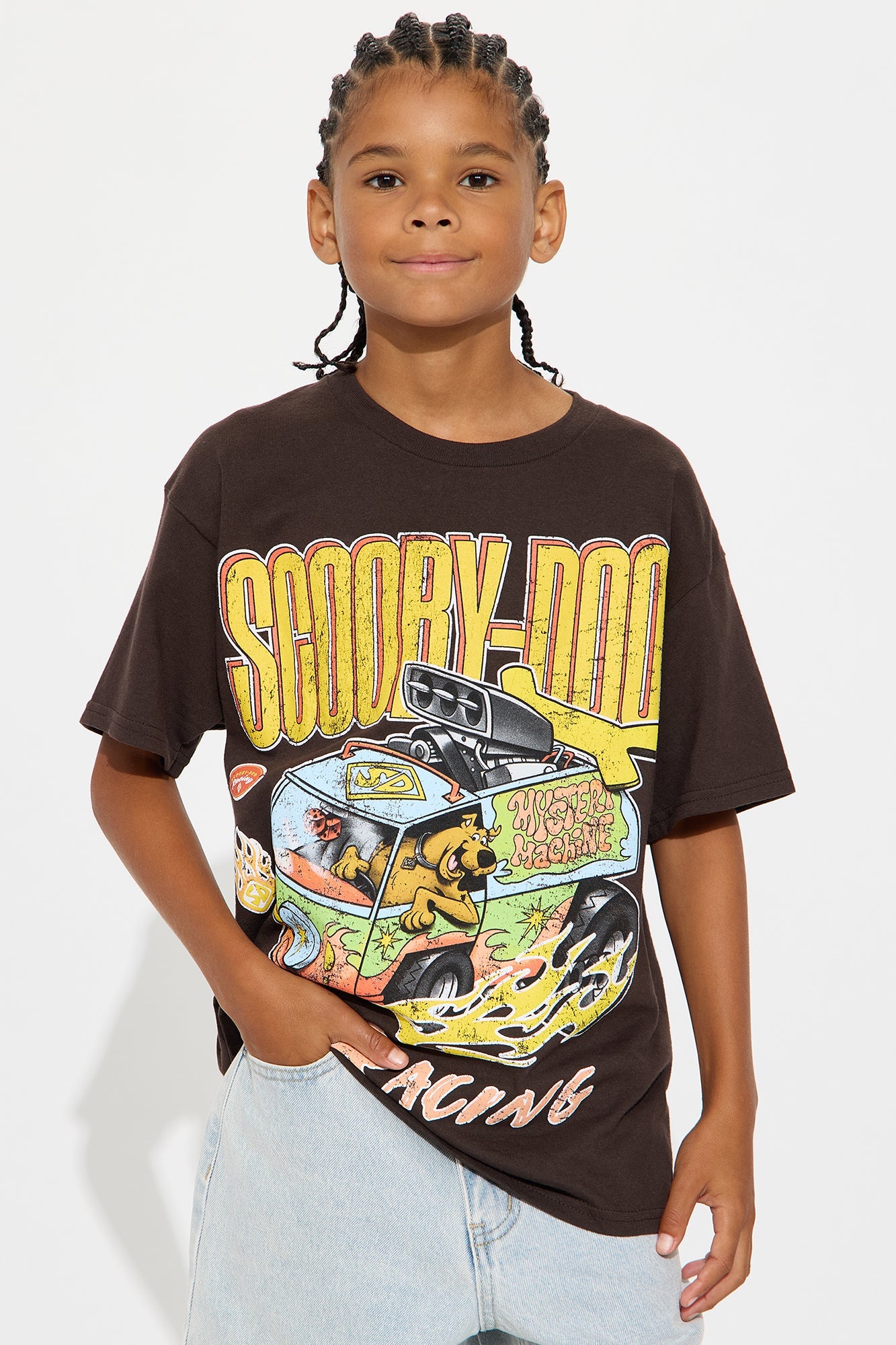Mini Scooby Doo Racing 46 Oversized Short Sleeve Tee - Brown