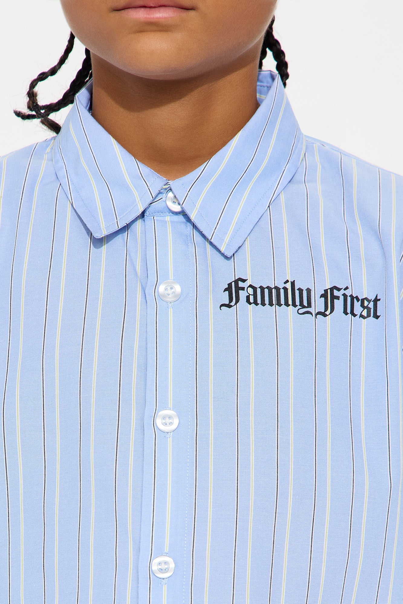 Mini Oversized Graphic Printed L/S Button Up Shirt - Blue/combo