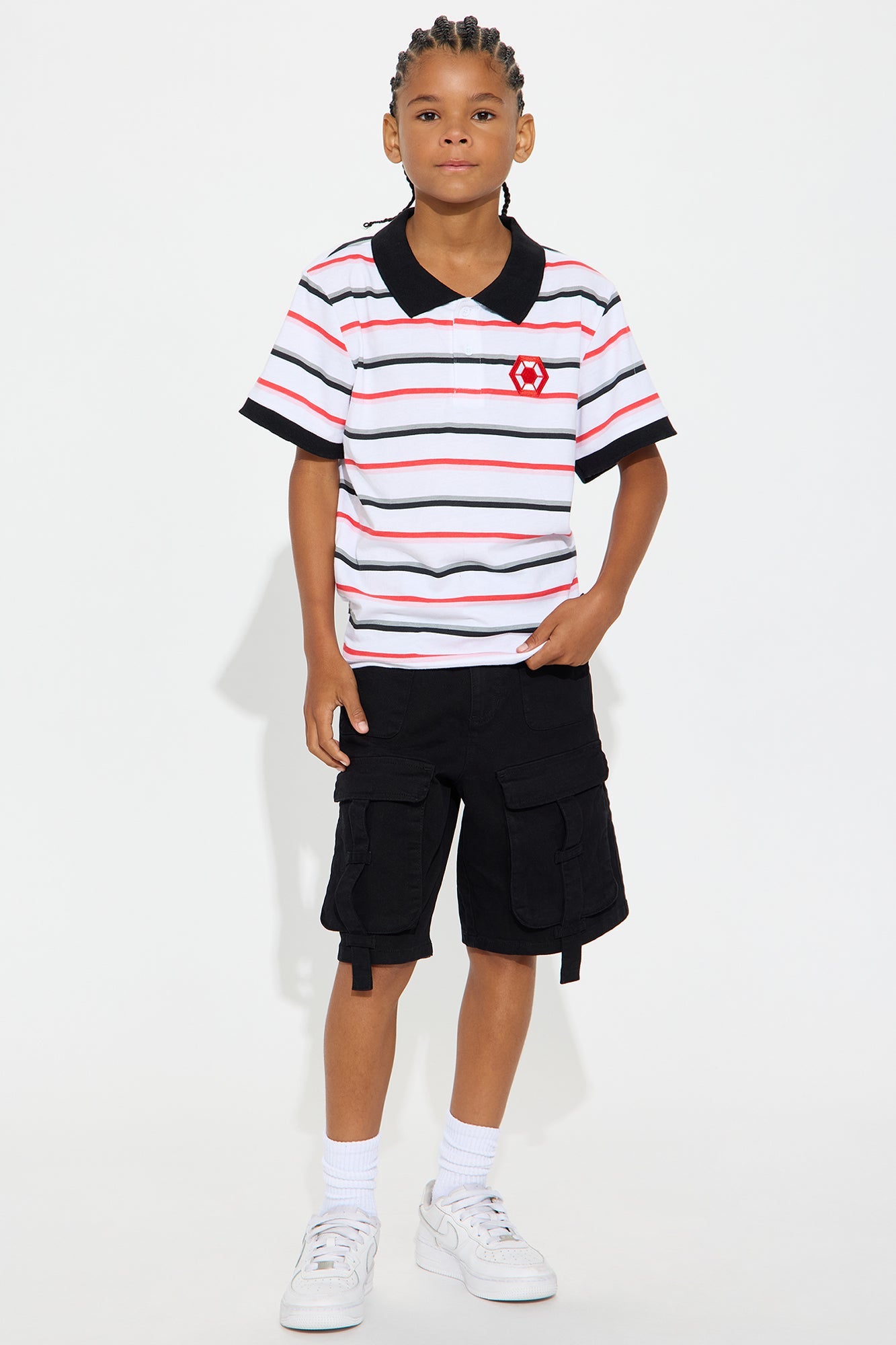 Mini Southpole Short Sleeve Full Striped Polo - White