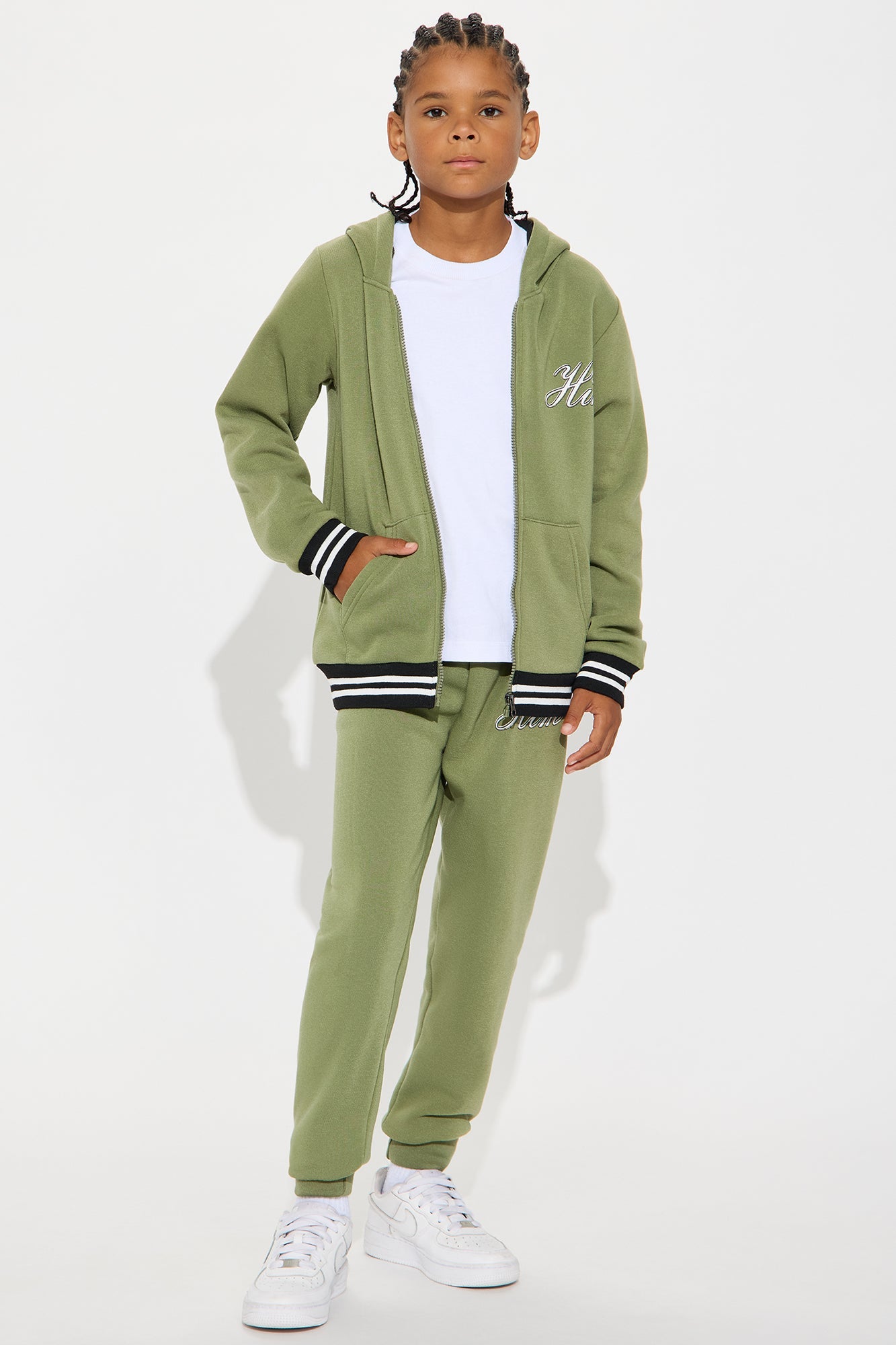 Mini Always Been Him Hoodie and Jogger Pant Set - Olive/combo
