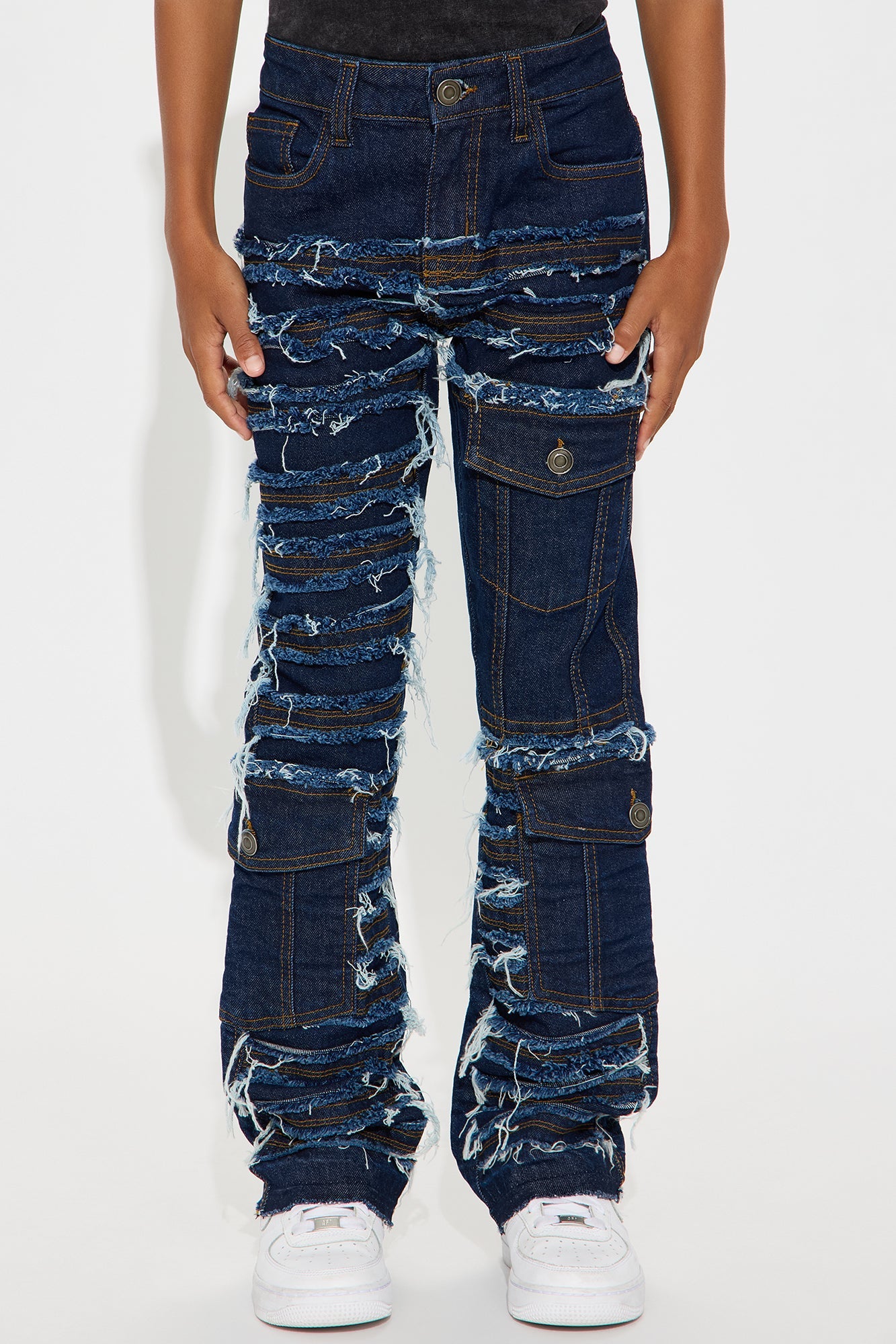 Mini On And On Frayed Skinny Flare Jeans - Dark Wash