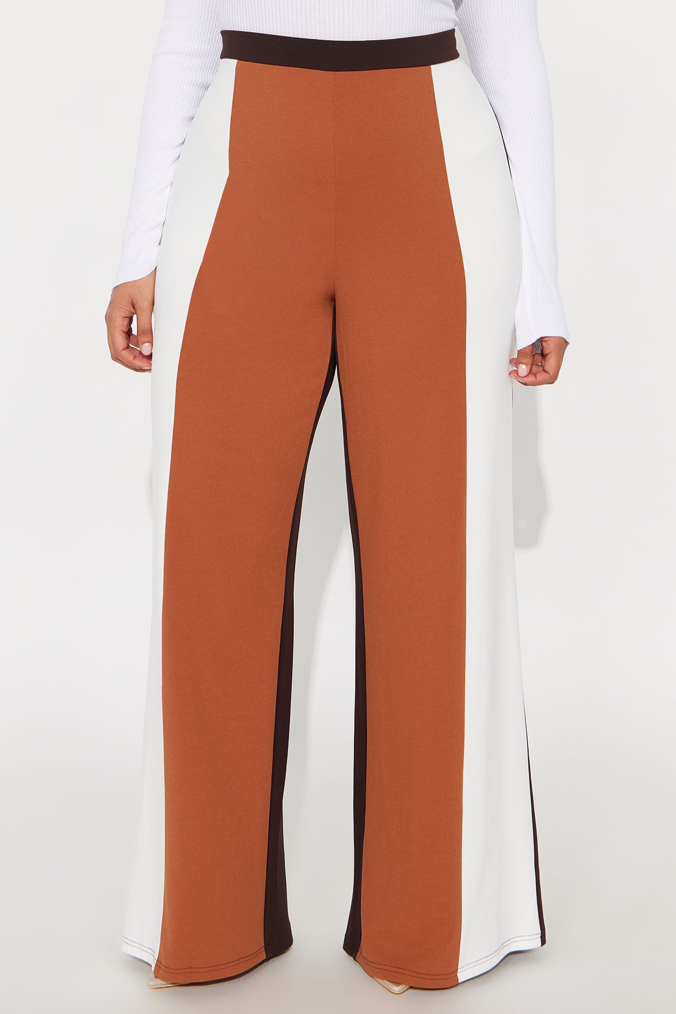 Nellie Colorblock Wide Leg Trouser Pant 33 - Brown/combo